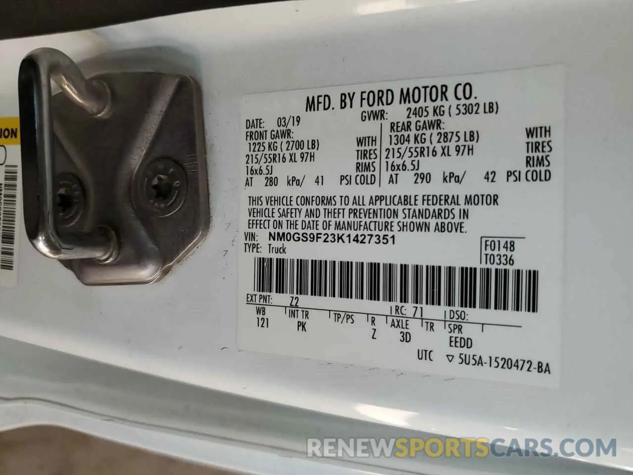 13 Photograph of a damaged car NM0GS9F23K1427351 FORD TRANSIT 2019