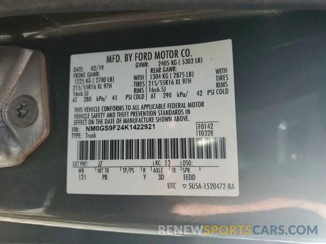 14 Photograph of a damaged car NM0GS9F24K1422921 FORD TRANSIT 2019