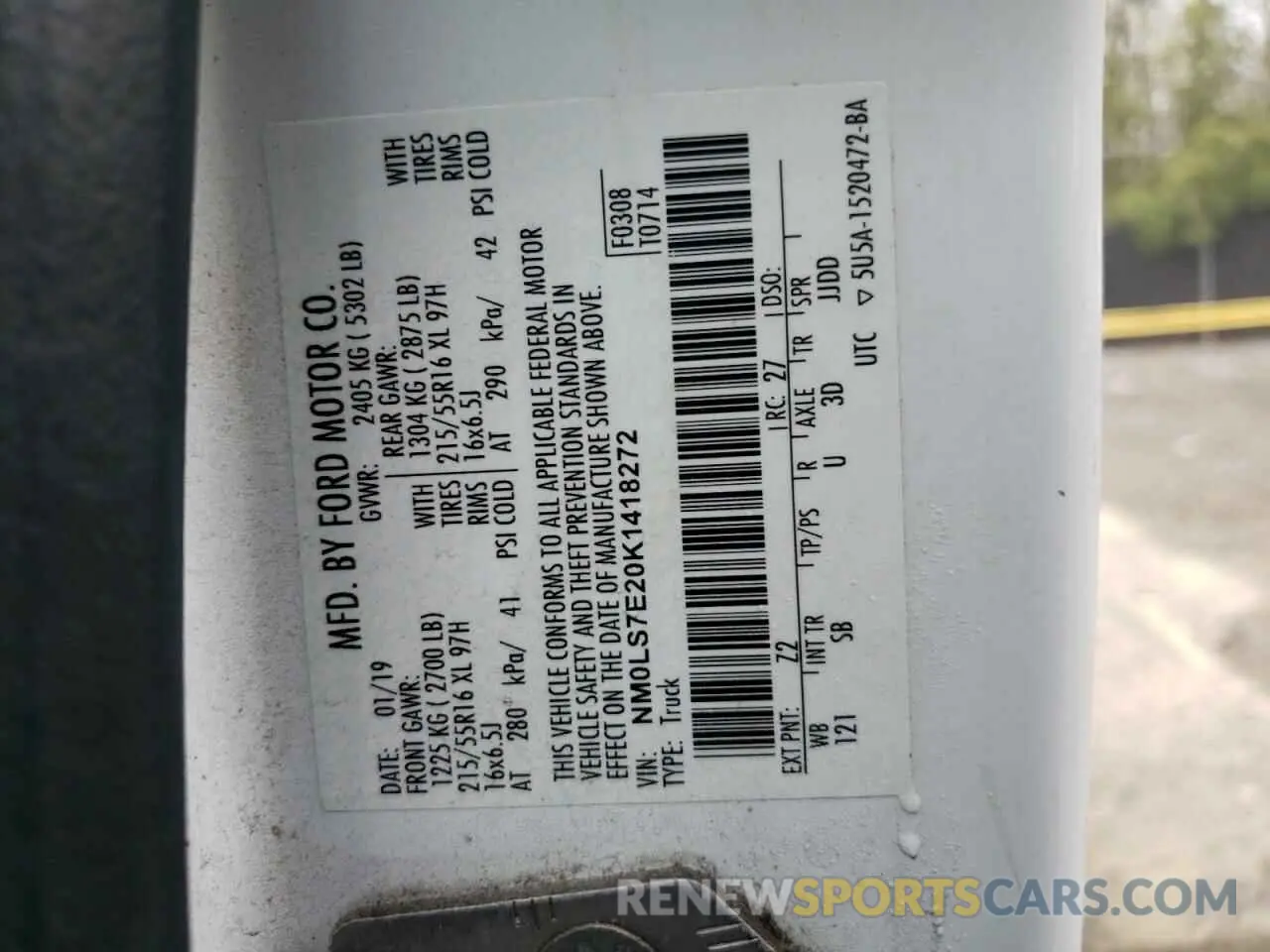 12 Photograph of a damaged car NM0LS7E20K1418272 FORD TRANSIT 2019