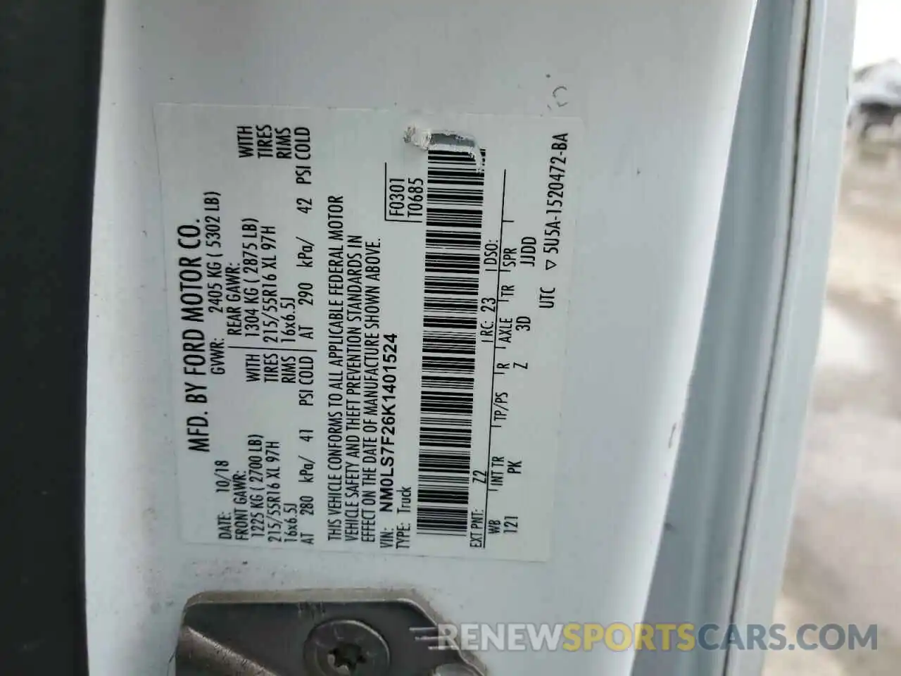 13 Photograph of a damaged car NM0LS7F26K1401524 FORD TRANSIT 2019