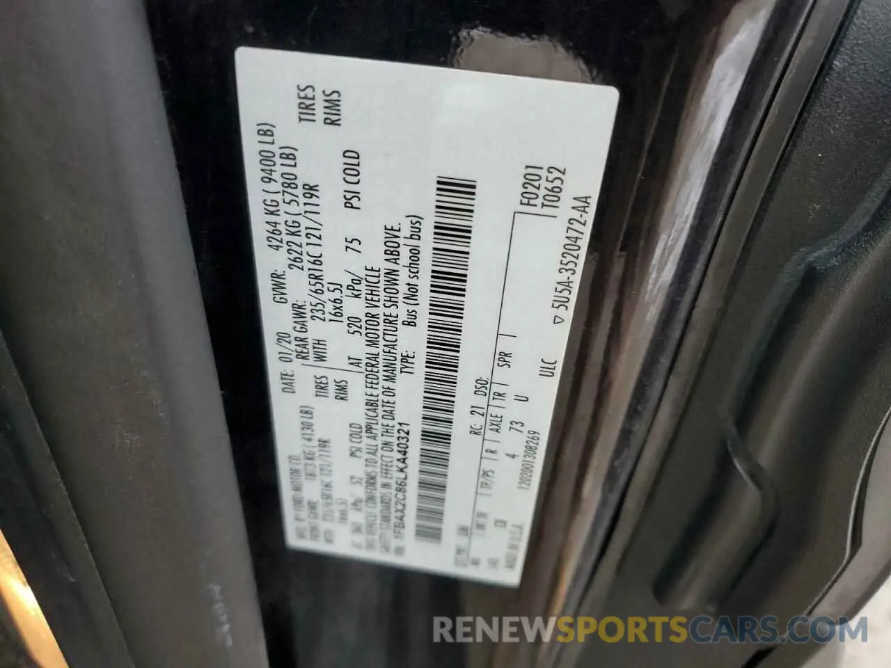 13 Photograph of a damaged car 1FBAX2C86LKA40321 FORD TRANSIT 2020