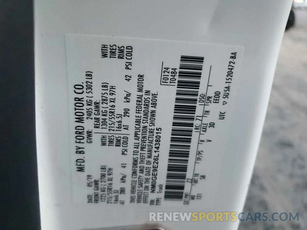 14 Photograph of a damaged car NM0GE9E26L1438015 FORD TRANSIT 2020