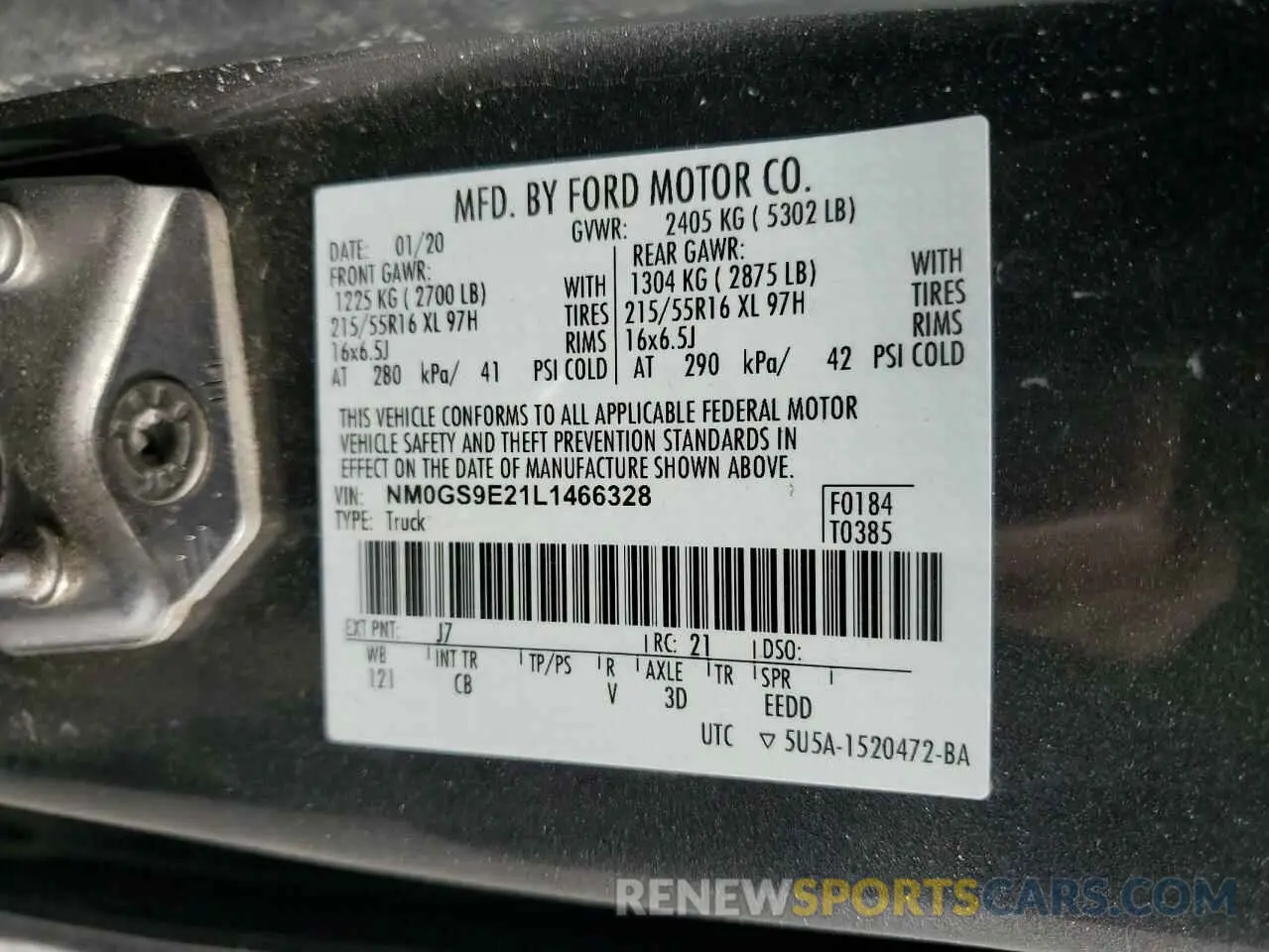 13 Photograph of a damaged car NM0GS9E21L1466328 FORD TRANSIT 2020