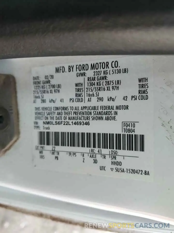 13 Photograph of a damaged car NM0LS6F22L1469346 FORD TRANSIT 2020