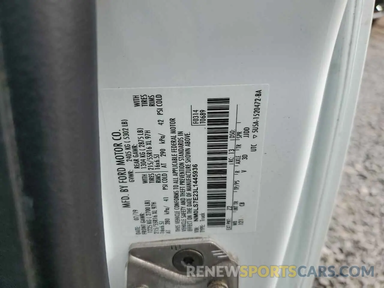 13 Photograph of a damaged car NM0LS7E23L1445936 FORD TRANSIT 2020
