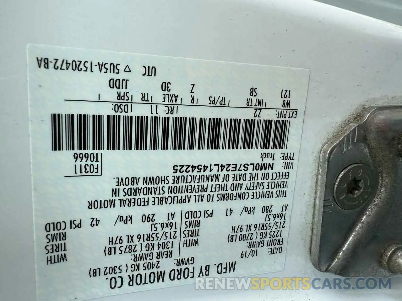 10 Photograph of a damaged car NM0LS7E24L1454225 FORD TRANSIT 2020