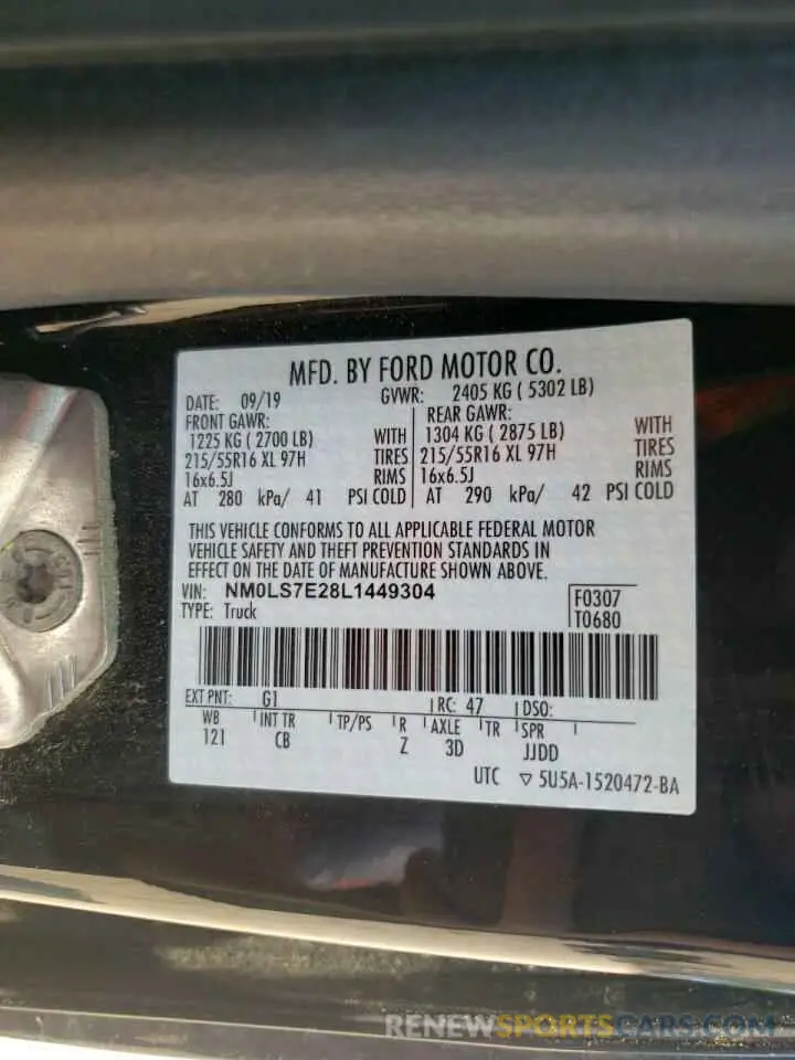 12 Photograph of a damaged car NM0LS7E28L1449304 FORD TRANSIT 2020