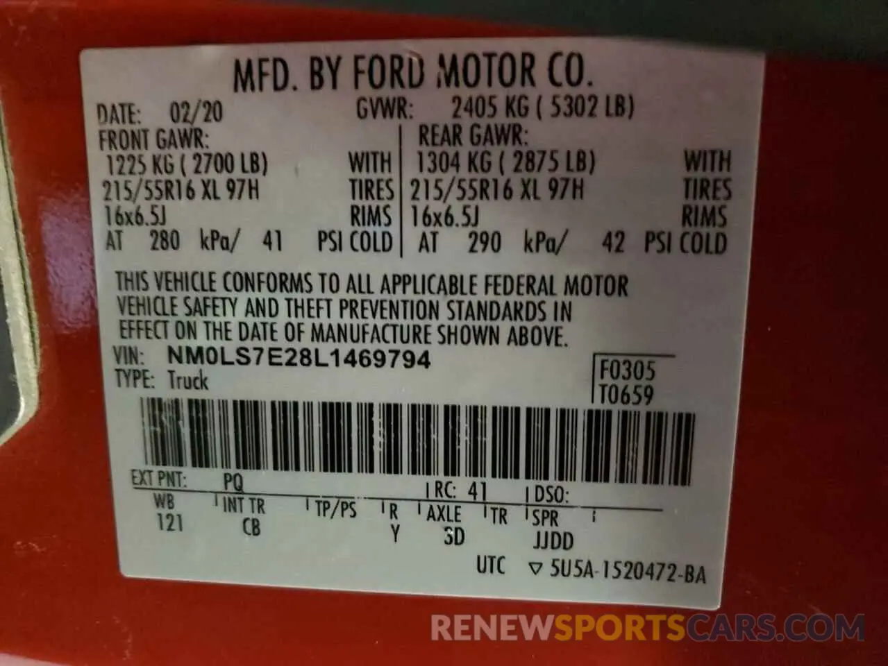 16 Photograph of a damaged car NM0LS7E28L1469794 FORD TRANSIT 2020