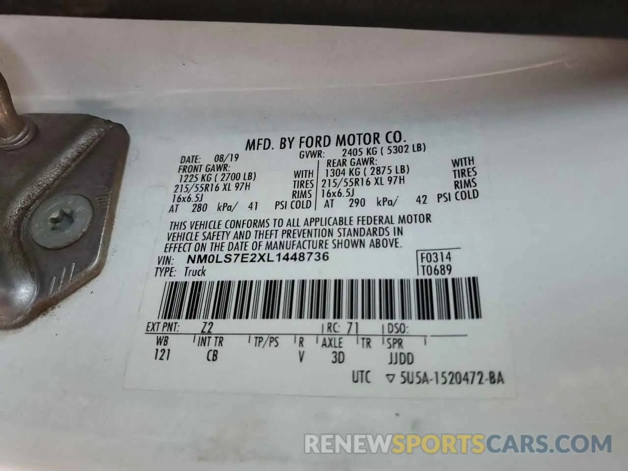 13 Photograph of a damaged car NM0LS7E2XL1448736 FORD TRANSIT 2020