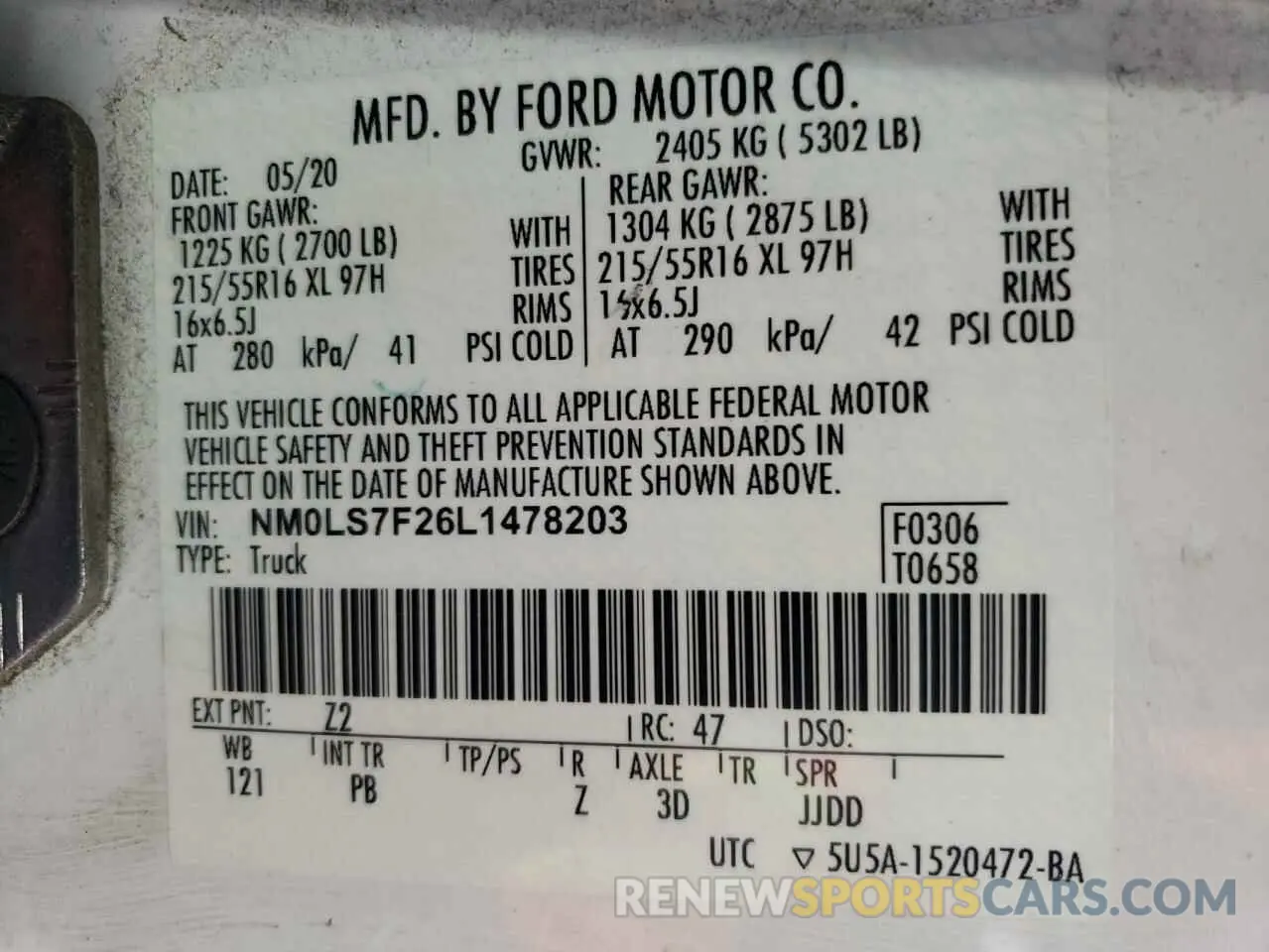 13 Photograph of a damaged car NM0LS7F26L1478203 FORD TRANSIT 2020