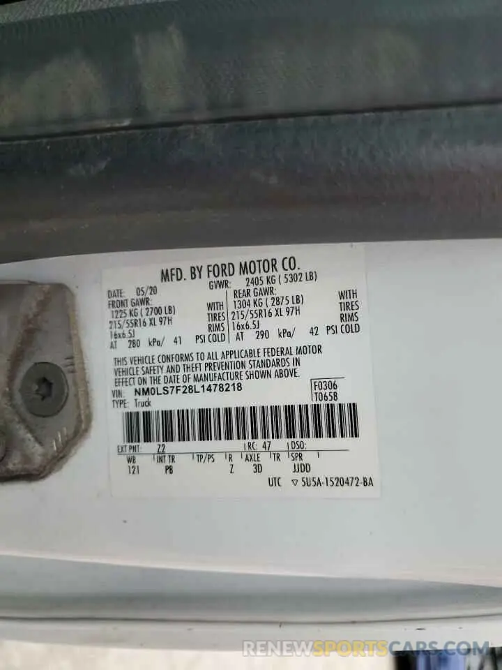 12 Photograph of a damaged car NM0LS7F28L1478218 FORD TRANSIT 2020