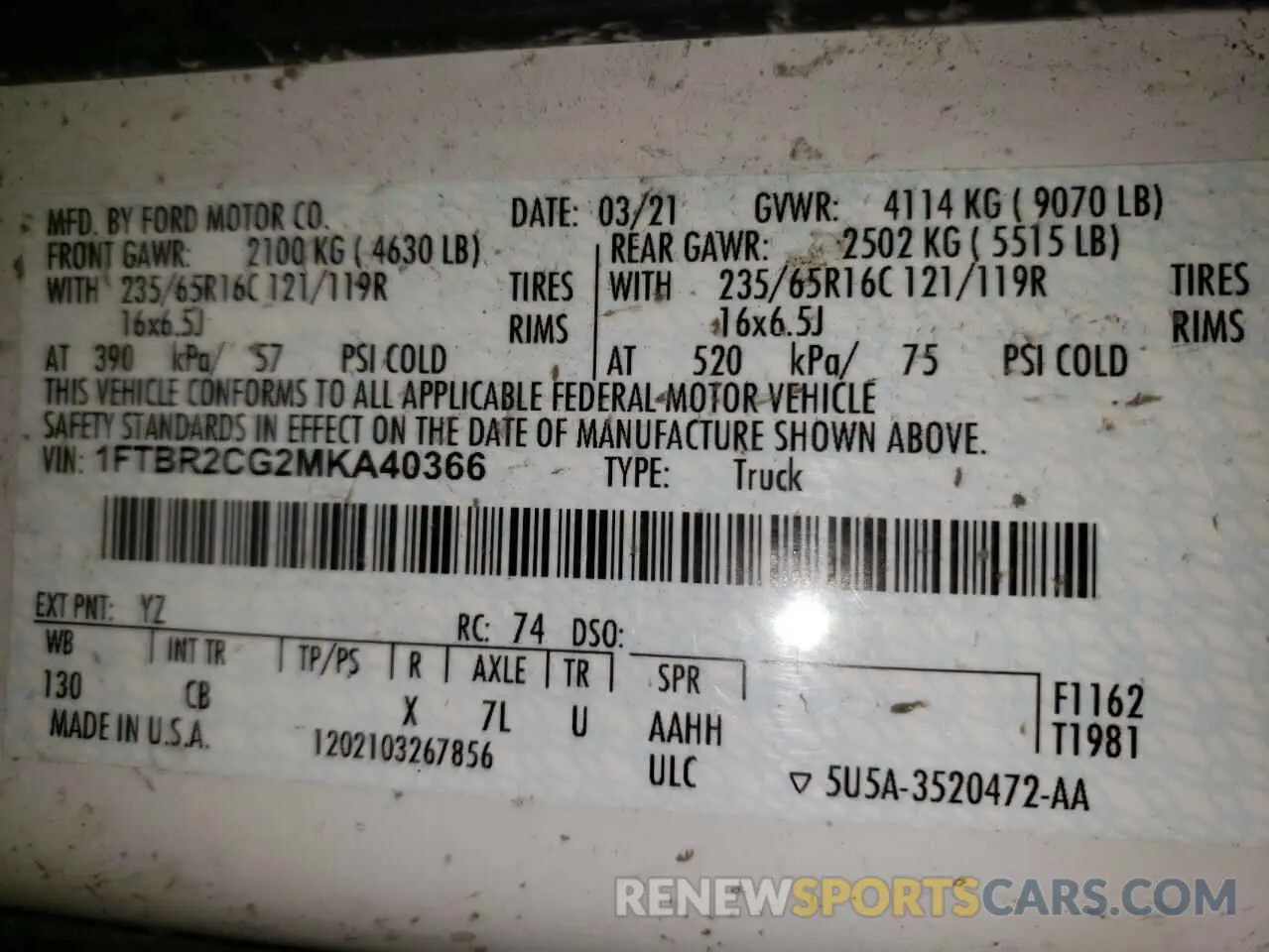13 Photograph of a damaged car 1FTBR2CG2MKA40366 FORD TRANSIT 2021