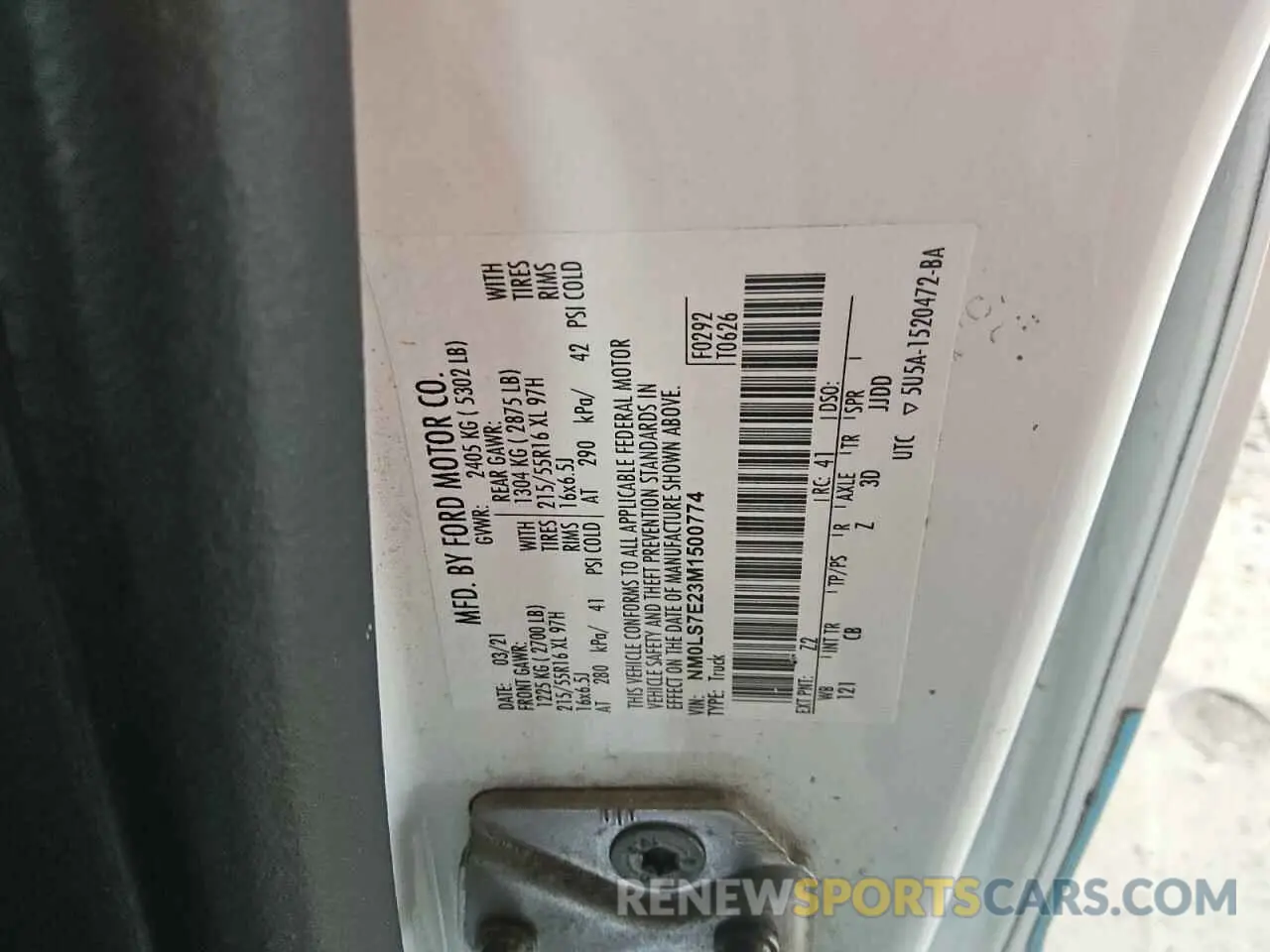 13 Photograph of a damaged car NM0LS7E23M1500774 FORD TRANSIT 2021