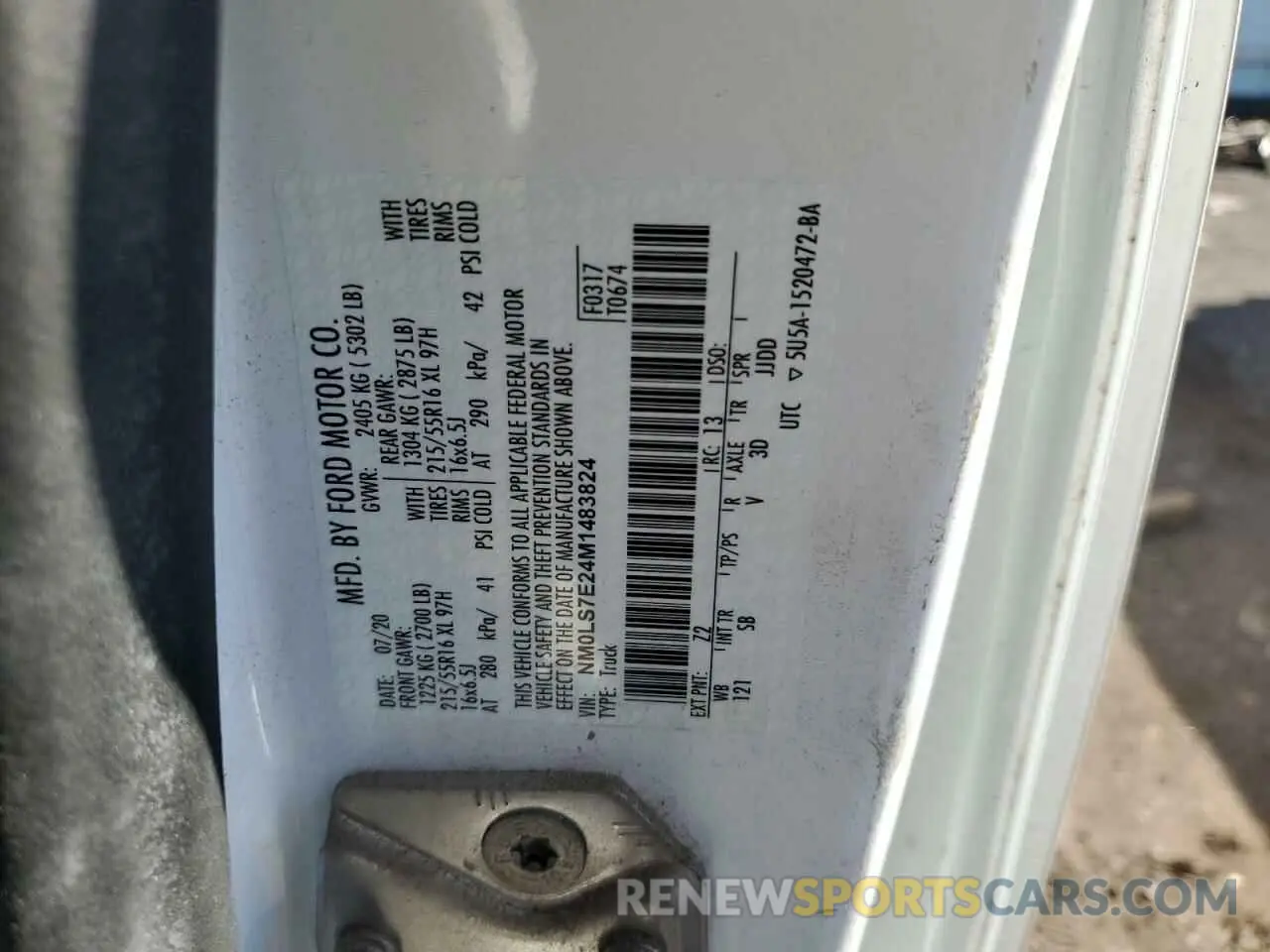13 Photograph of a damaged car NM0LS7E24M1483824 FORD TRANSIT 2021