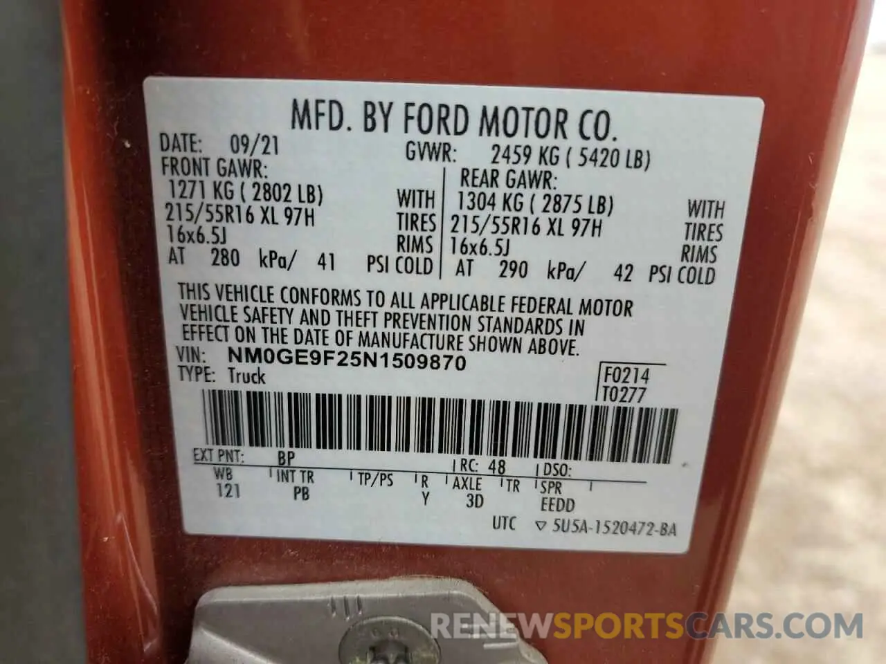16 Photograph of a damaged car NM0GE9F25N1509870 FORD TRANSIT 2022