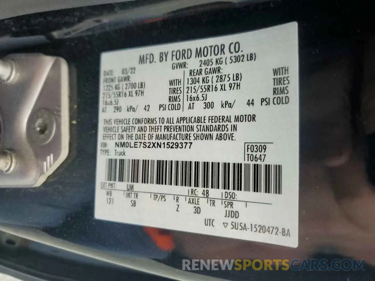 13 Photograph of a damaged car NM0LE7S2XN1529377 FORD TRANSIT 2022