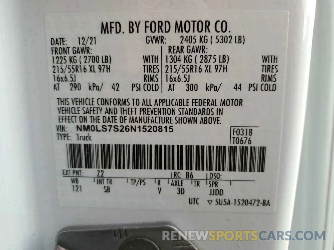 13 Photograph of a damaged car NM0LS7S26N1520815 FORD TRANSIT 2022