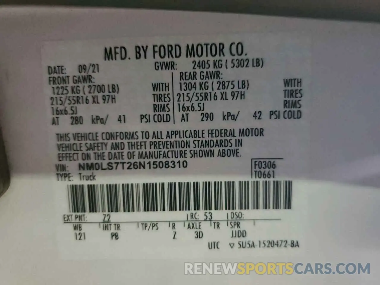 13 Photograph of a damaged car NM0LS7T26N1508310 FORD TRANSIT 2022