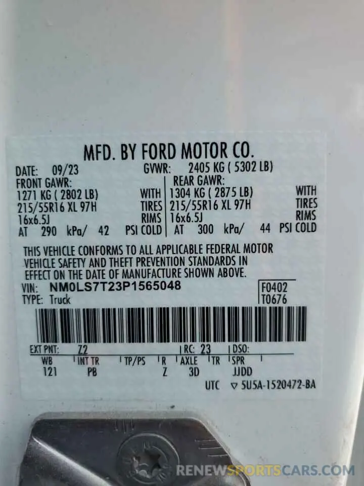 13 Photograph of a damaged car NM0LS7T23P1565048 FORD TRANSIT 2023
