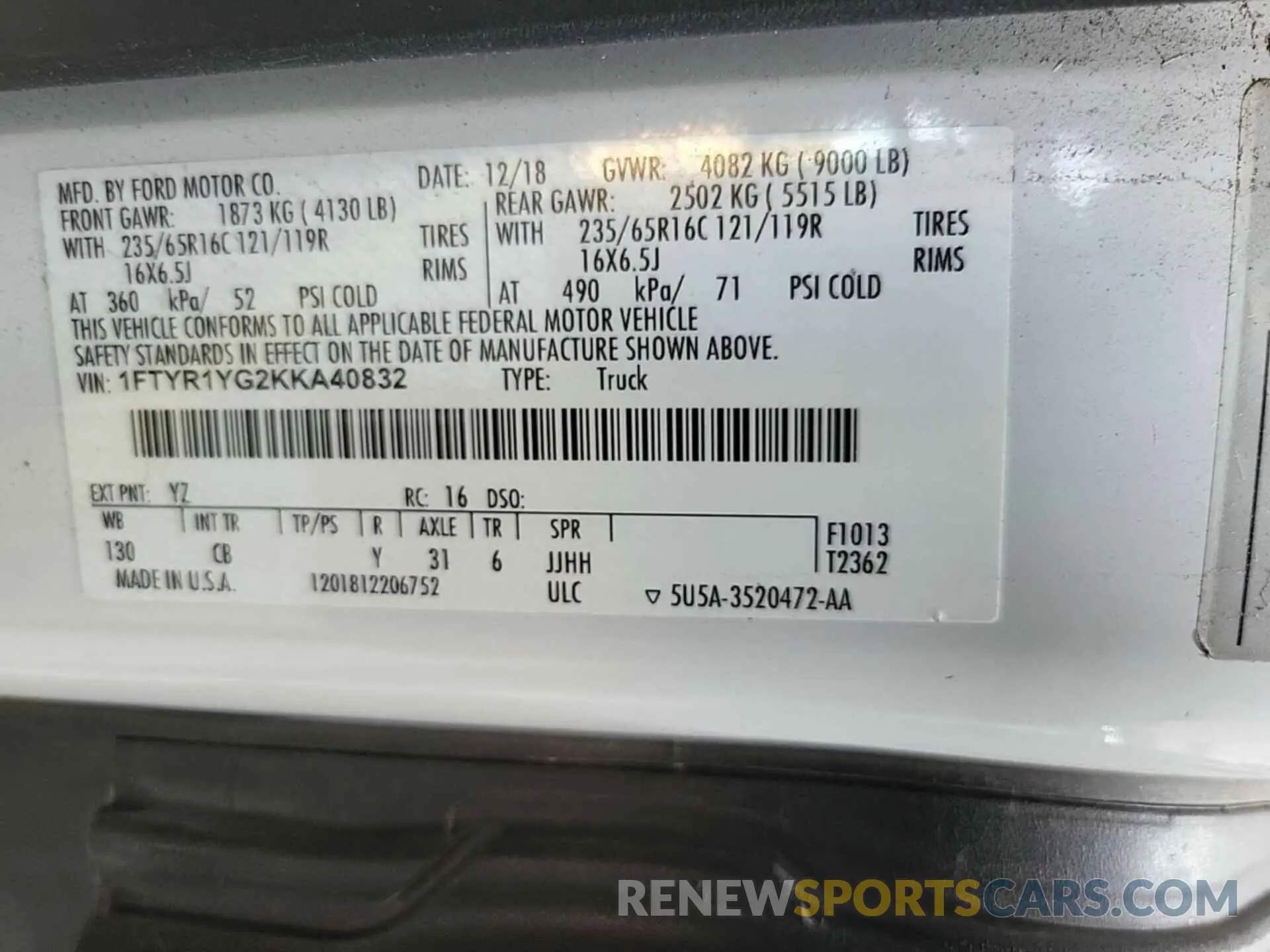 27 Photograph of a damaged car 1FTYR1YG2KKA40832 FORD TRANSIT-250 2019