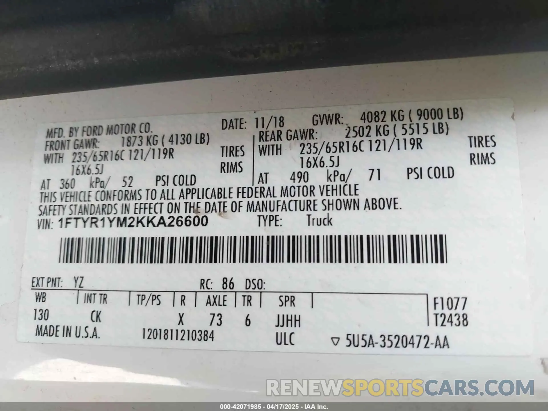 9 Photograph of a damaged car 1FTYR1YM2KKA26600 FORD TRANSIT-250 2019