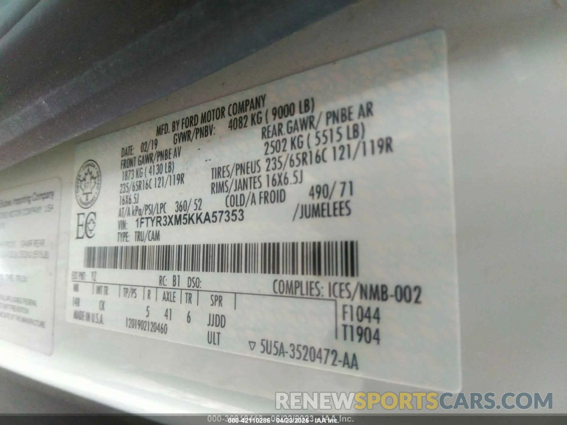 9 Photograph of a damaged car 1FTYR3XM5KKA57353 FORD TRANSIT-250 2019