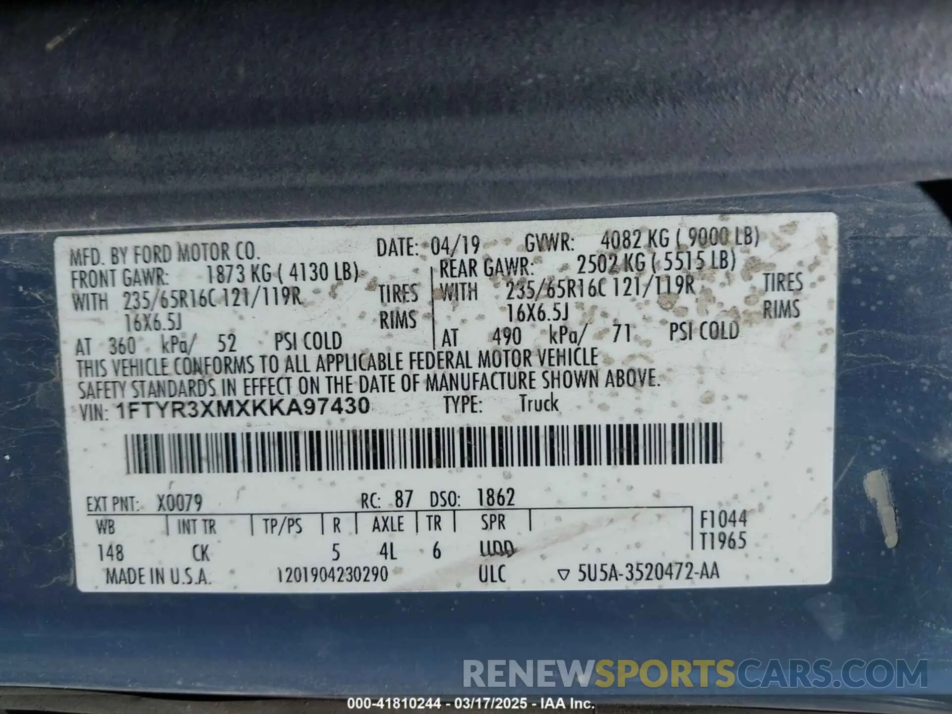 9 Photograph of a damaged car 1FTYR3XMXKKA97430 FORD TRANSIT-250 2019