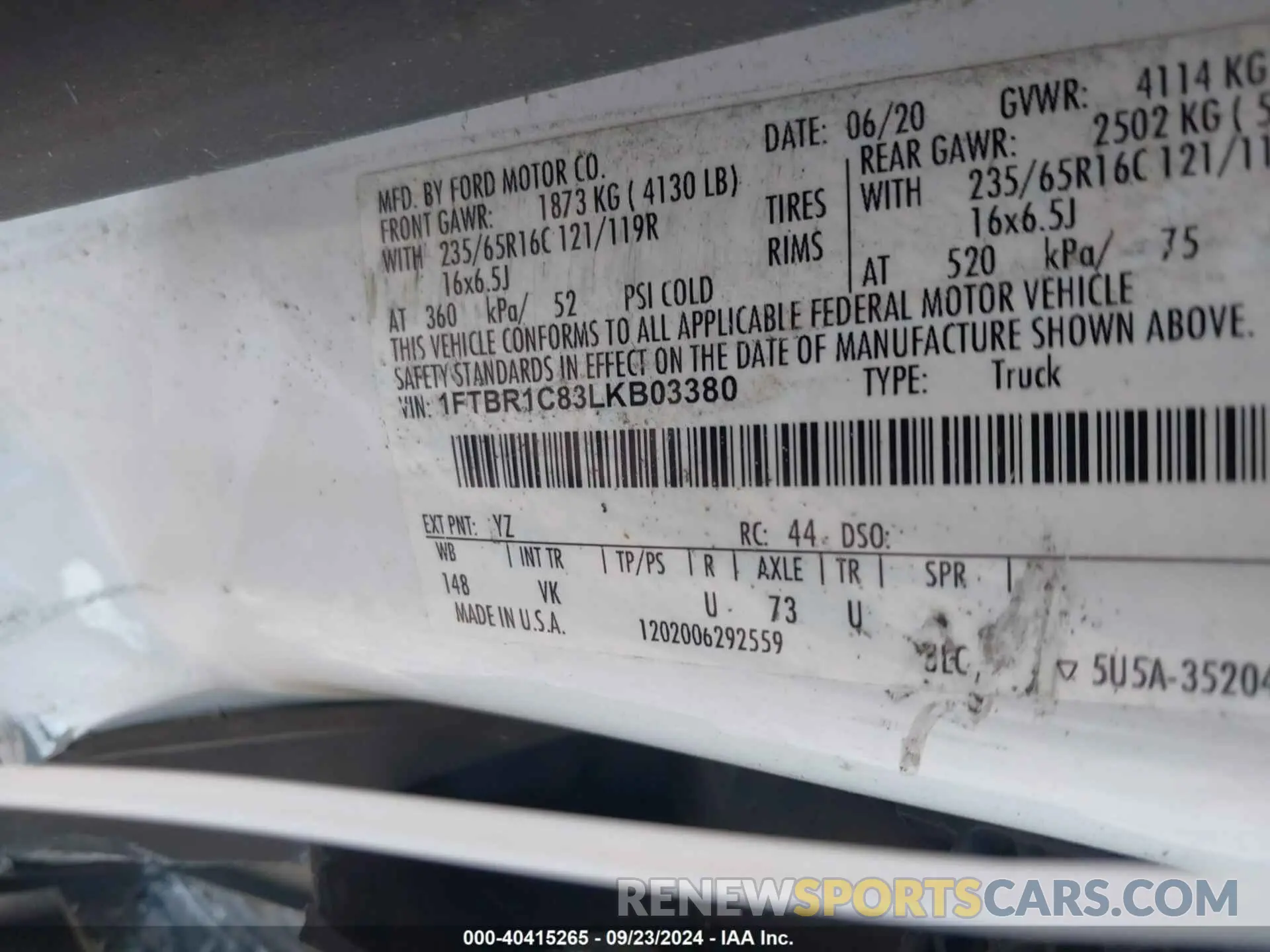 9 Photograph of a damaged car 1FTBR1C83LKB03380 FORD TRANSIT-250 2020