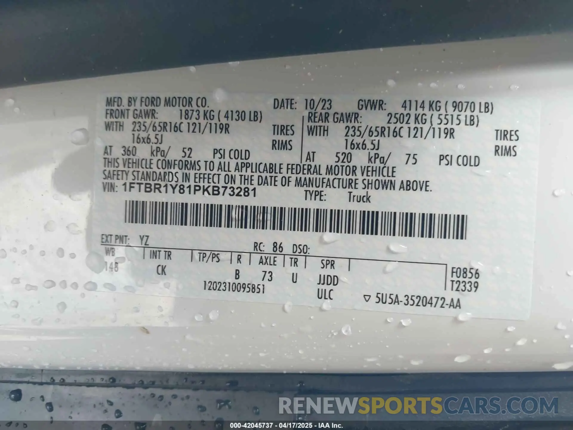 9 Photograph of a damaged car 1FTBR1Y81PKB73281 FORD TRANSIT-250 2023