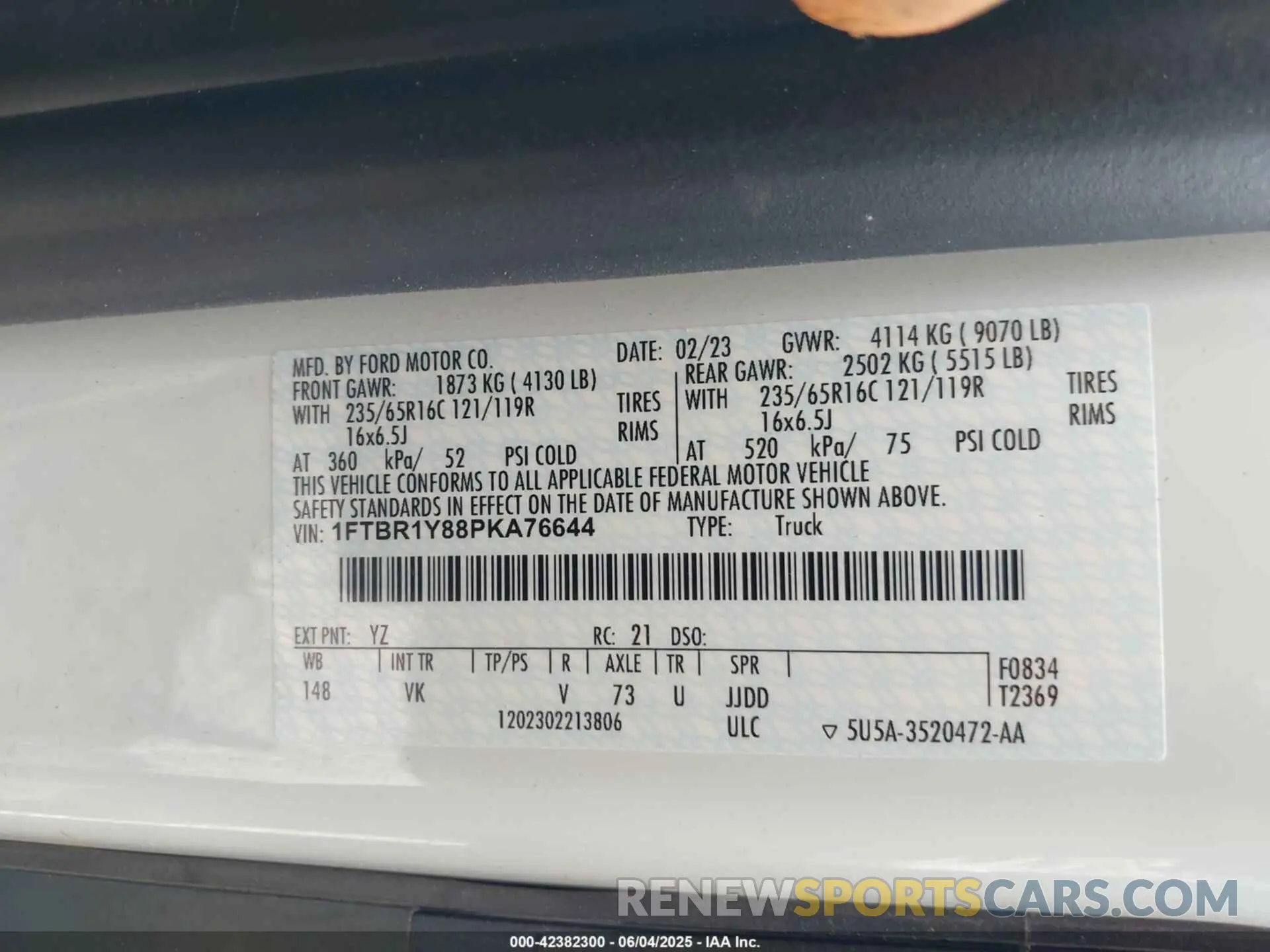 9 Photograph of a damaged car 1FTBR1Y88PKA76644 FORD TRANSIT-250 2023