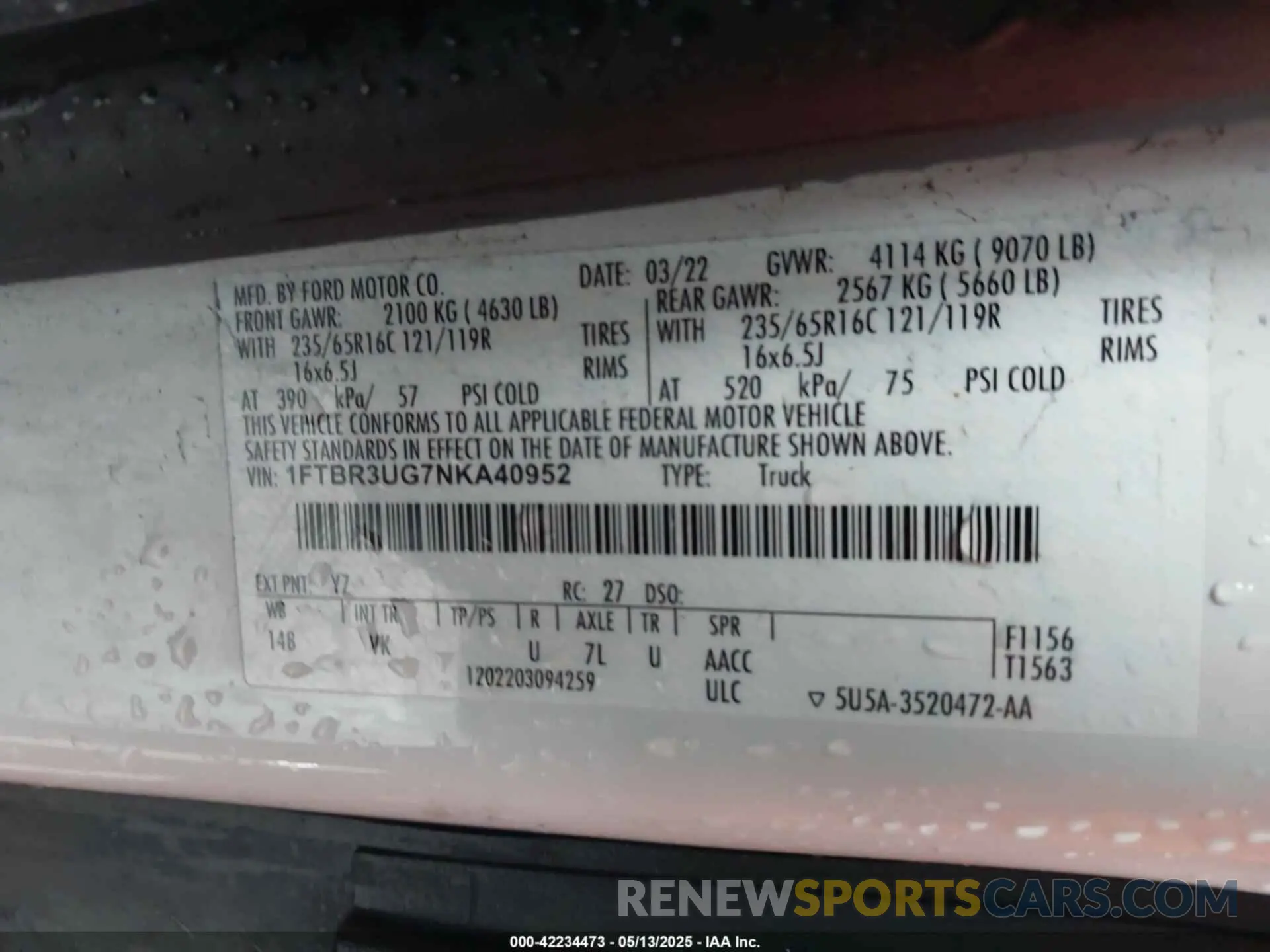 9 Photograph of a damaged car 1FTBR3UG7NKA40952 FORD TRANSIT-250 CARGO VAN 2022
