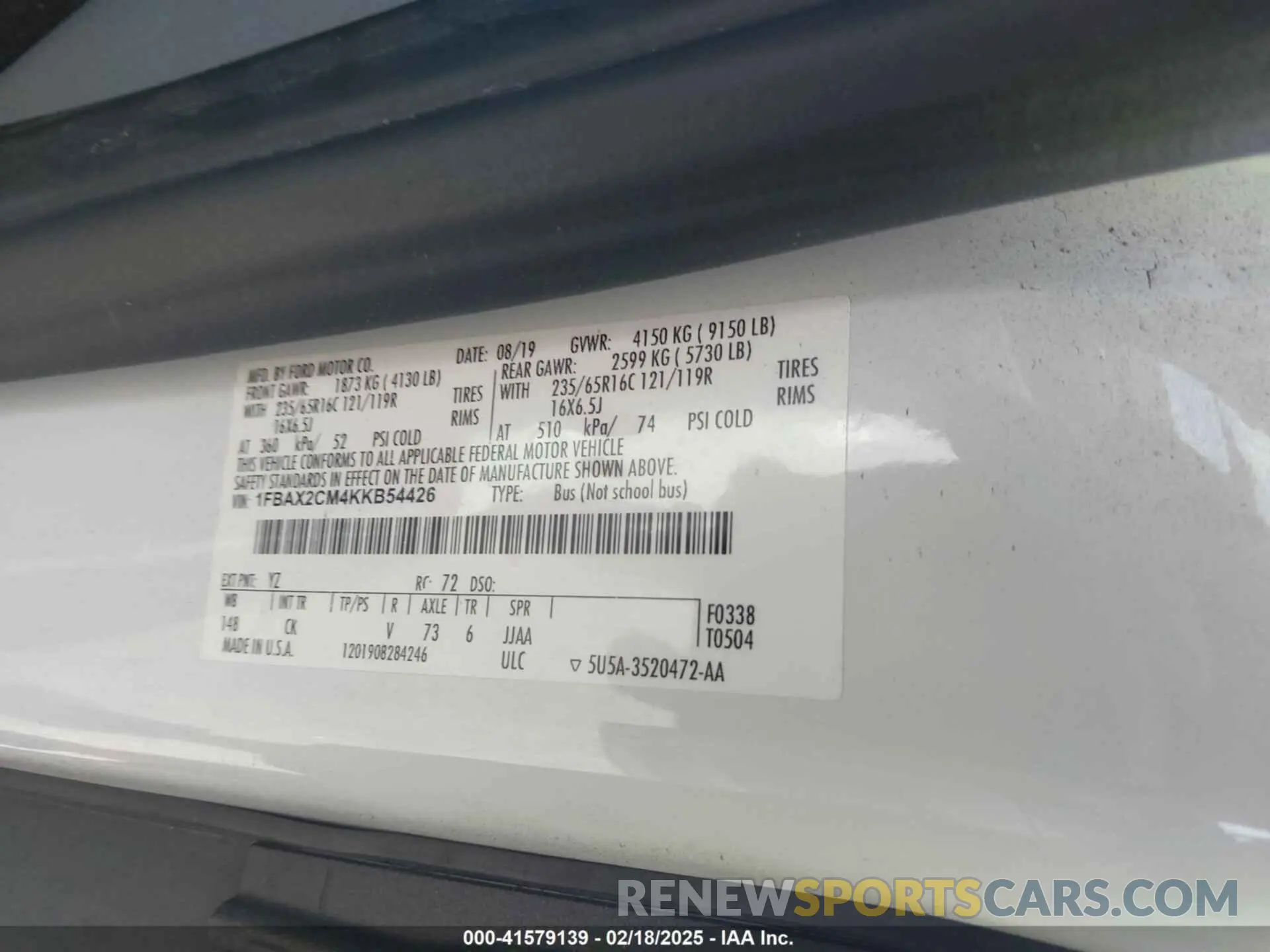 9 Photograph of a damaged car 1FBAX2CM4KKB54426 FORD TRANSIT-350 2019