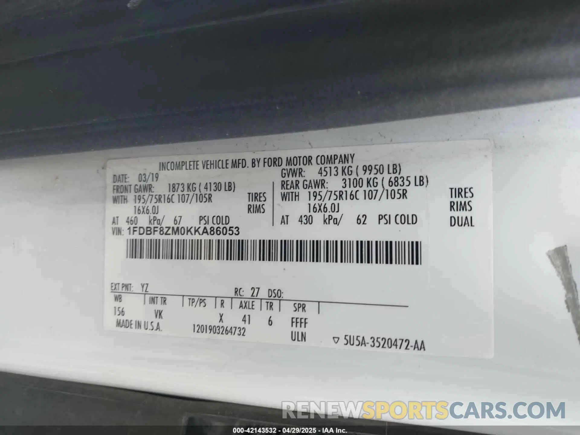 9 Photograph of a damaged car 1FDBF8ZM0KKA86053 FORD TRANSIT-350 CAB 2019