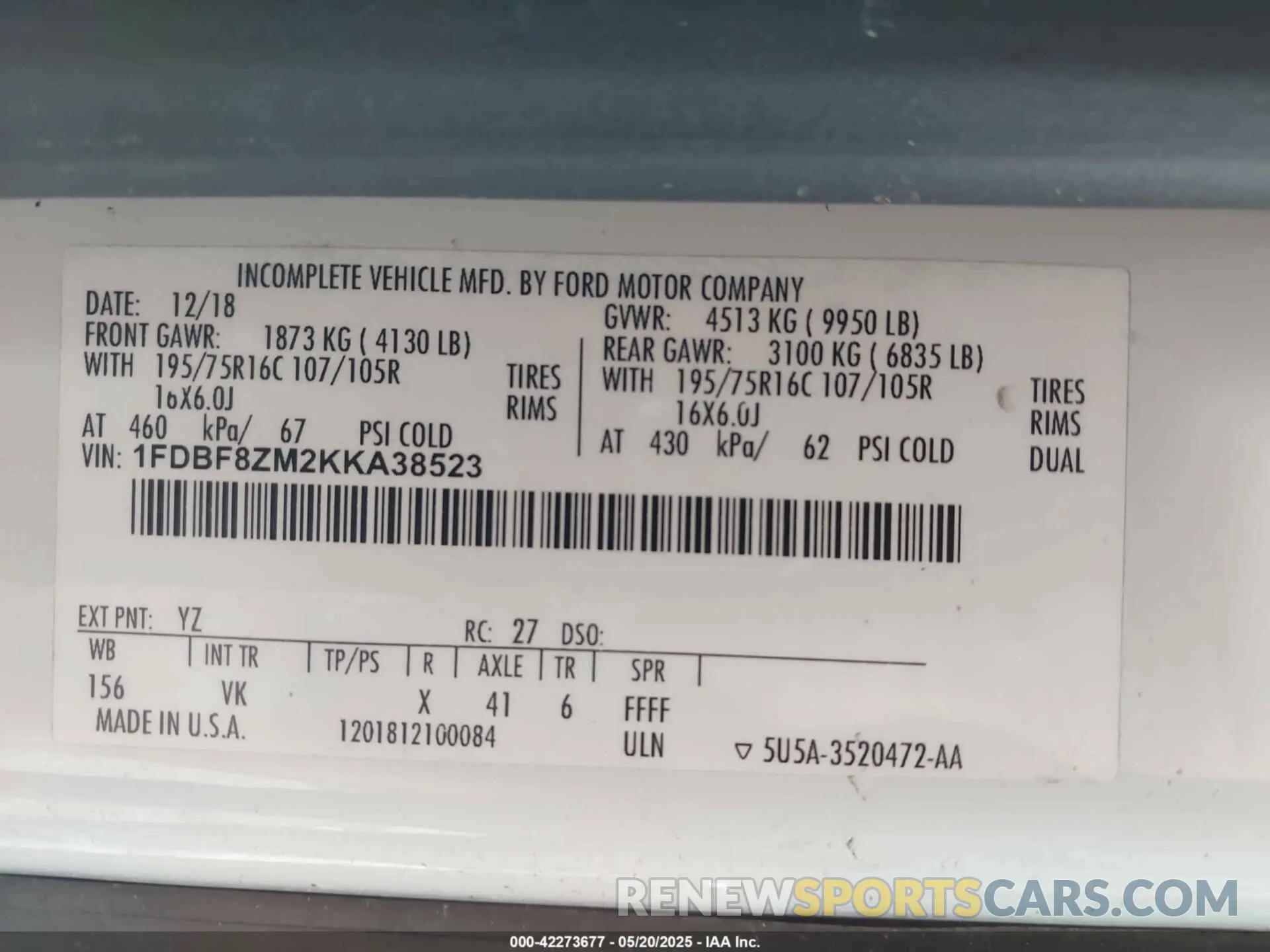 9 Photograph of a damaged car 1FDBF8ZM2KKA38523 FORD TRANSIT-350 CAB 2019