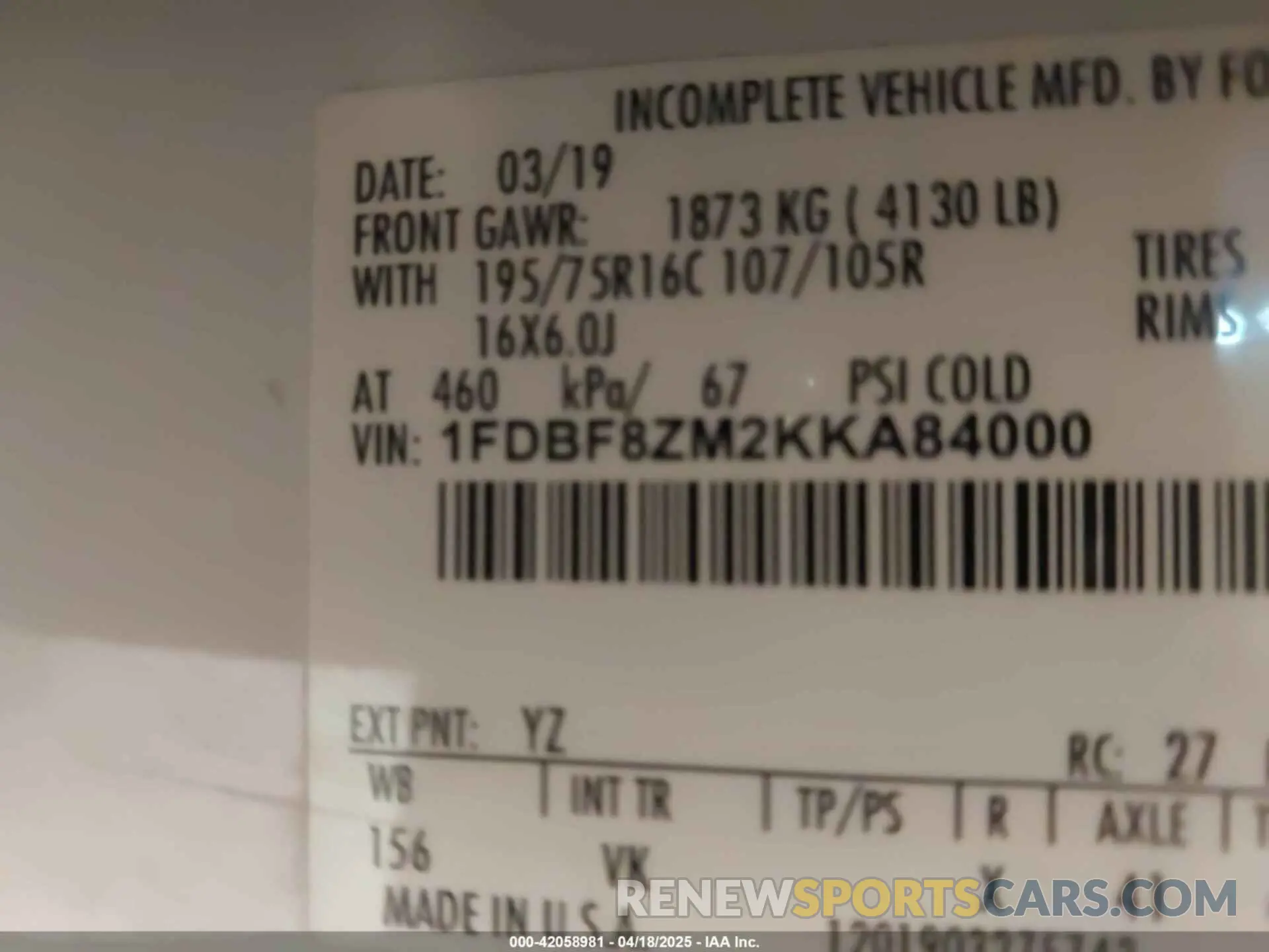 9 Photograph of a damaged car 1FDBF8ZM2KKA84000 FORD TRANSIT-350 CAB 2019
