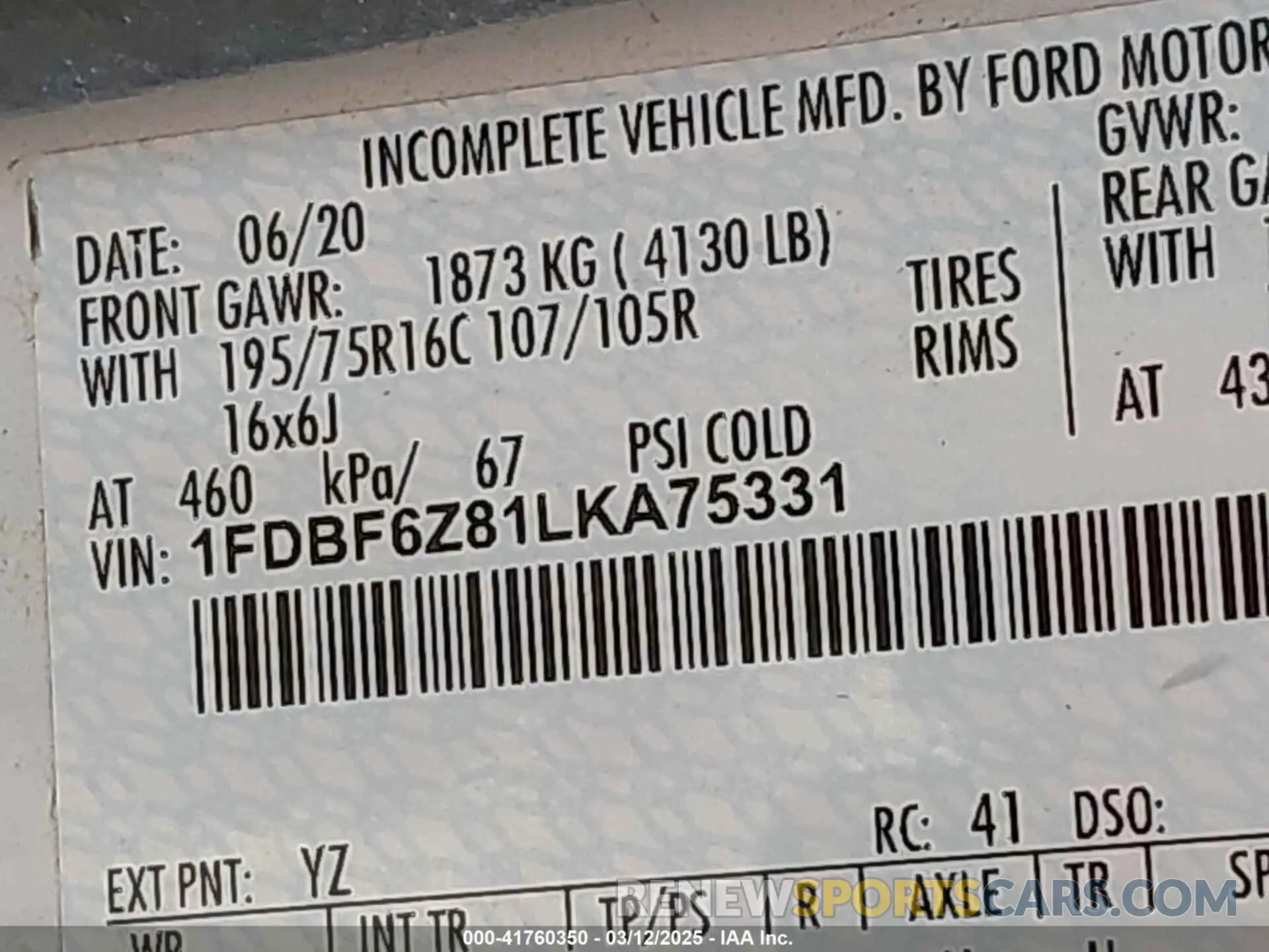 9 Photograph of a damaged car 1FDBF6Z81LKA75331 FORD TRANSIT-350 CAB 2020