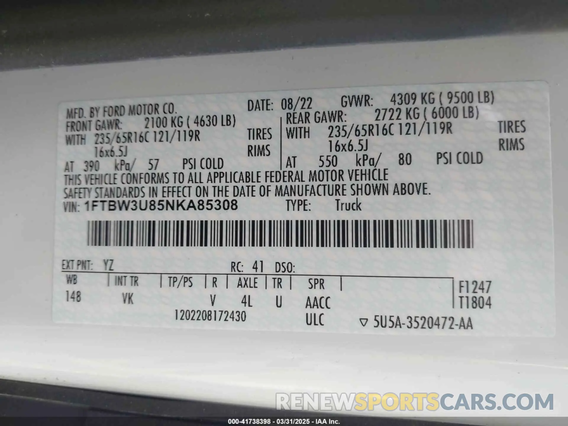 9 Photograph of a damaged car 1FTBW3U85NKA85308 FORD TRANSIT-350 CARGO VAN 2022