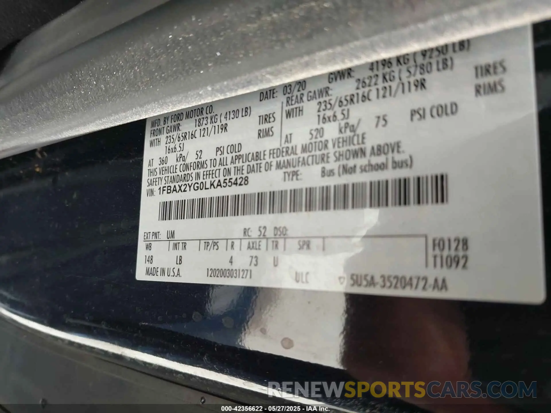 9 Photograph of a damaged car 1FBAX2YG0LKA55428 FORD TRANSIT-350 PASSENGER VAN 2020