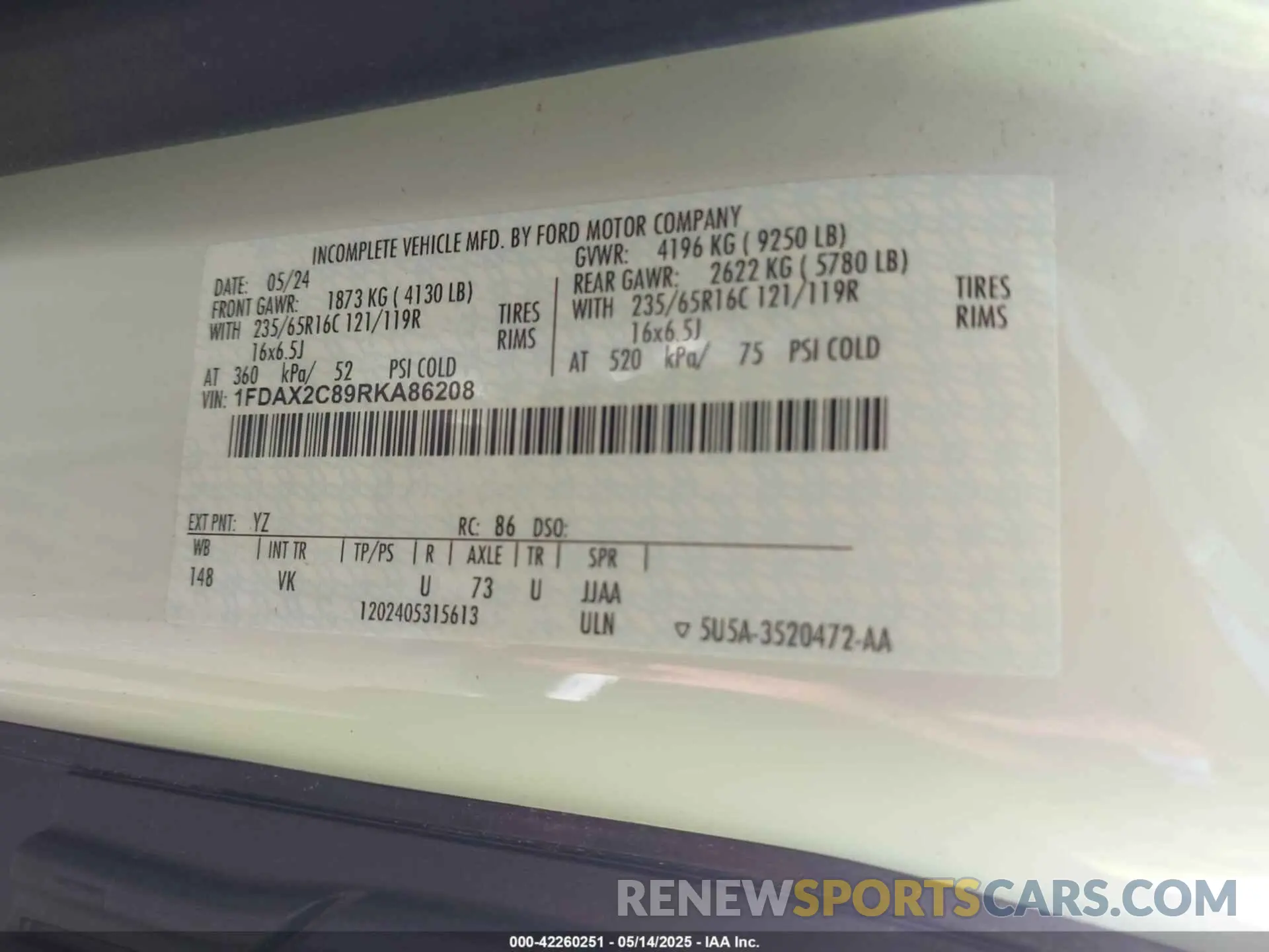 9 Photograph of a damaged car 1FDAX2C89RKA86208 FORD TRANSIT-350 PASSENGER VAN 2024