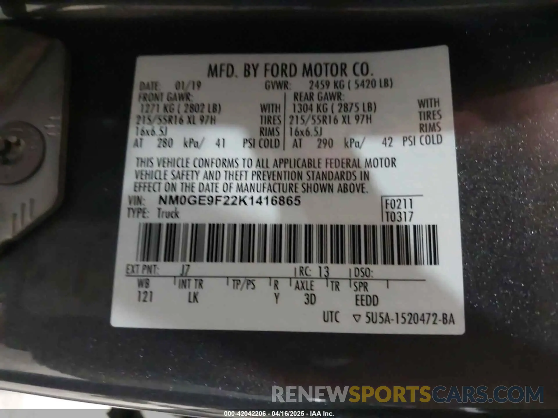 9 Photograph of a damaged car NM0GE9F22K1416865 FORD TRANSIT CONNECT 2019