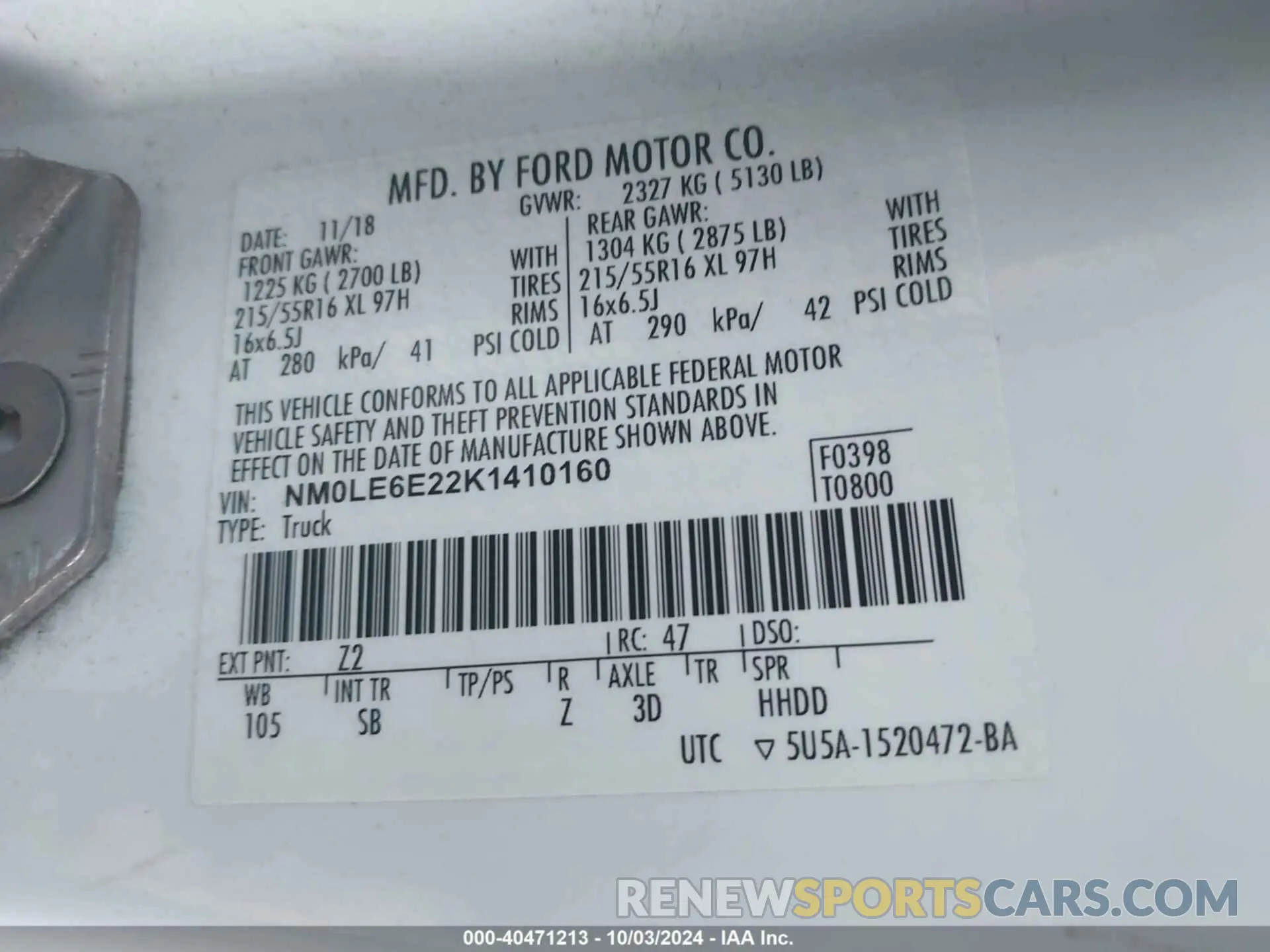 9 Photograph of a damaged car NM0LE6E22K1410160 FORD TRANSIT CONNECT 2019