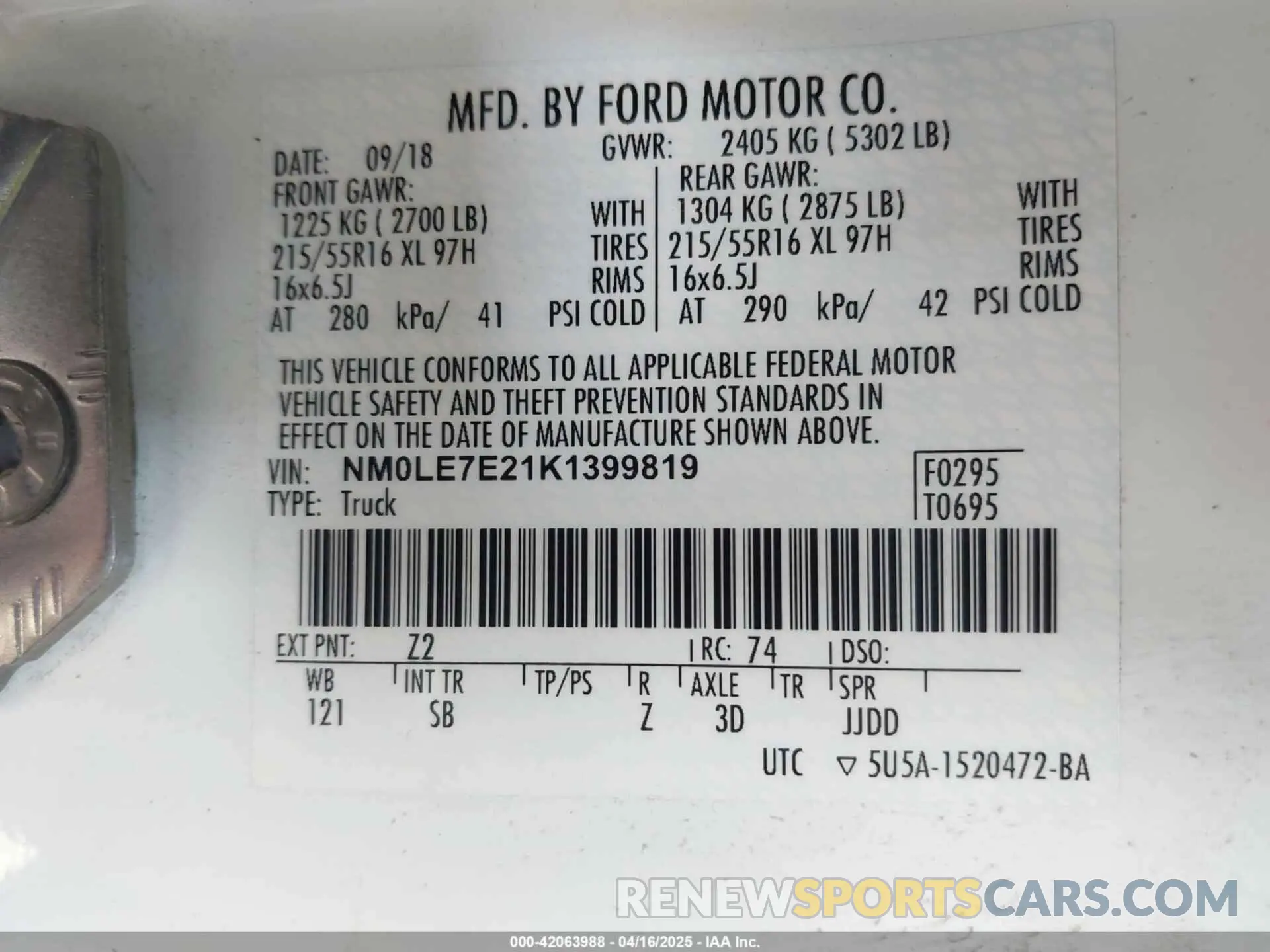 9 Photograph of a damaged car NM0LE7E21K1399819 FORD TRANSIT CONNECT 2019