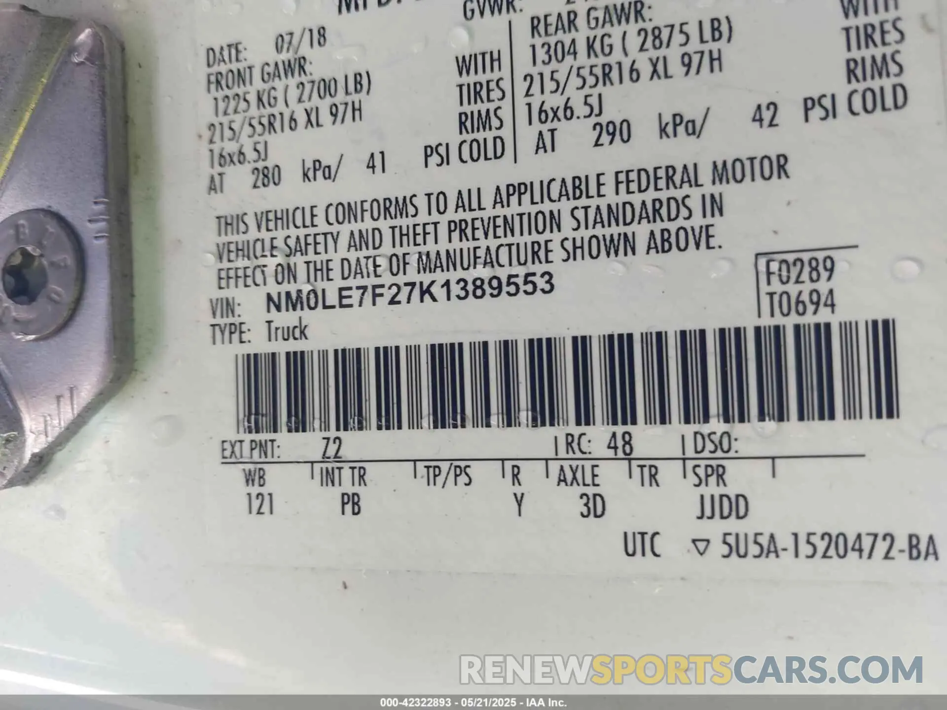 9 Photograph of a damaged car NM0LE7F27K1389553 FORD TRANSIT CONNECT 2019
