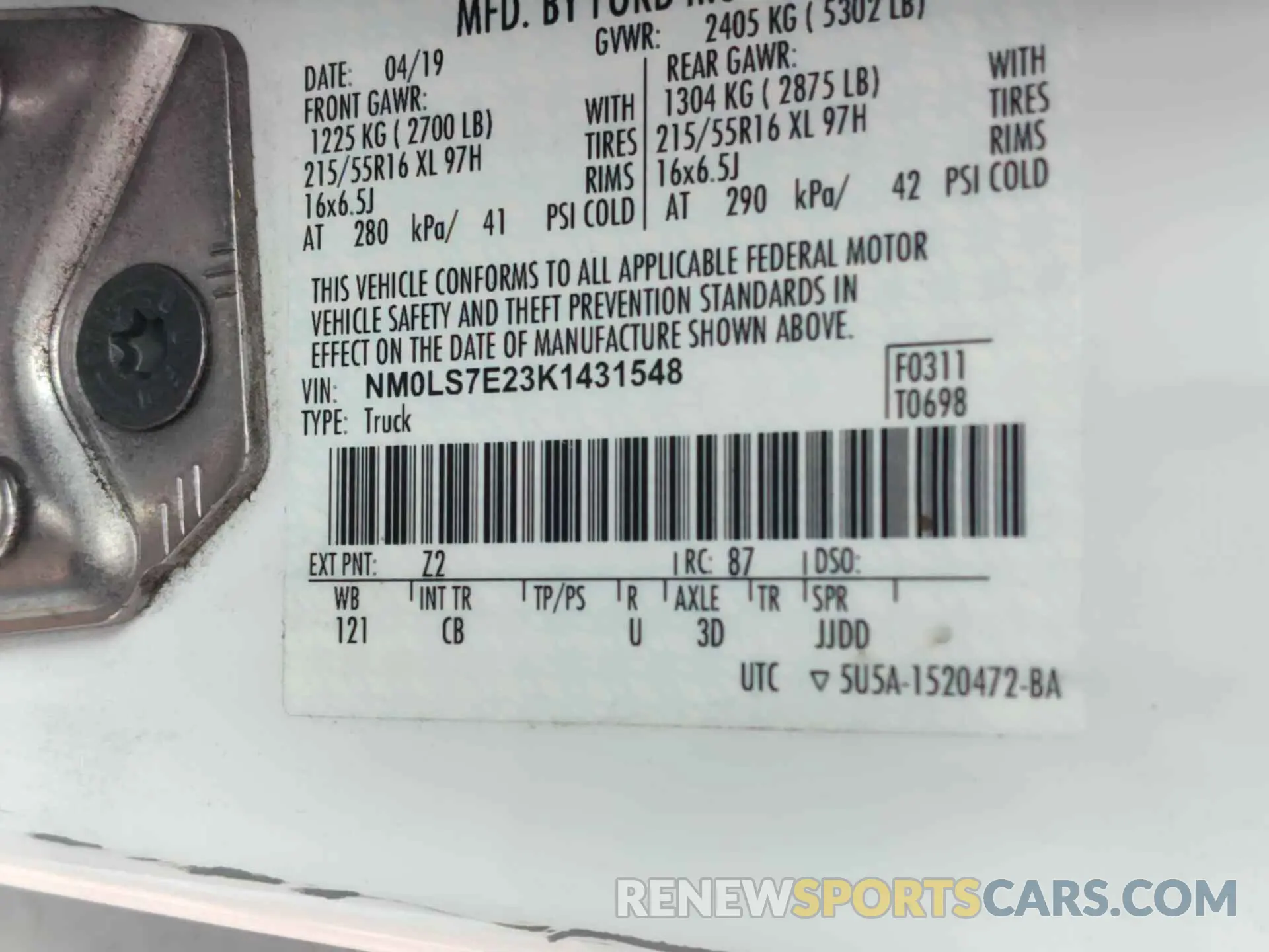 2 Photograph of a damaged car NM0LS7E23K1431548 FORD TRANSIT CONNECT 2019