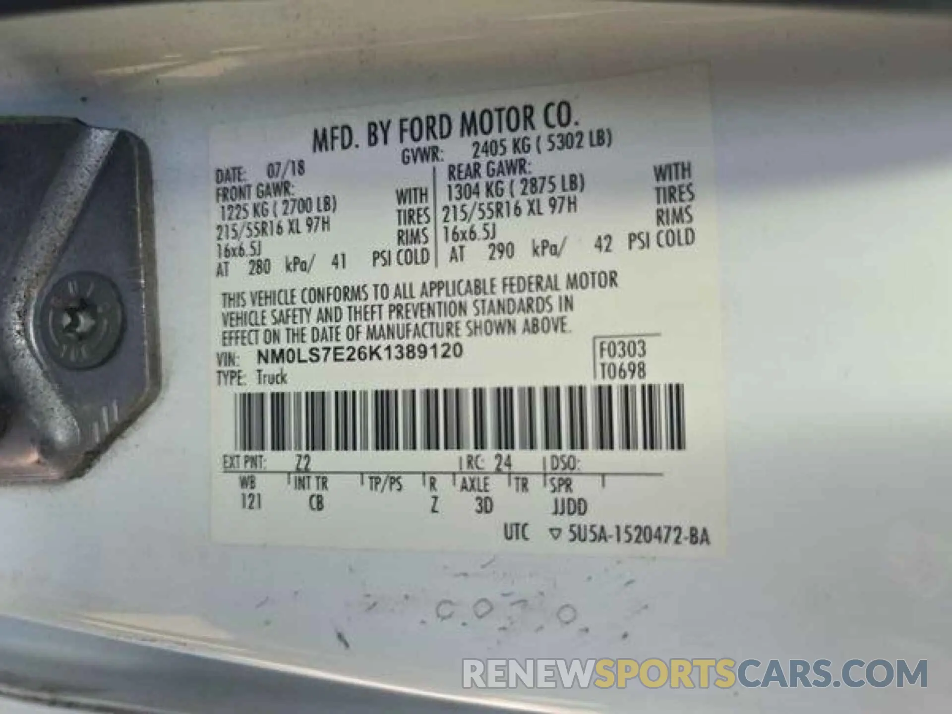 6 Photograph of a damaged car NM0LS7E26K1389120 FORD TRANSIT CONNECT 2019