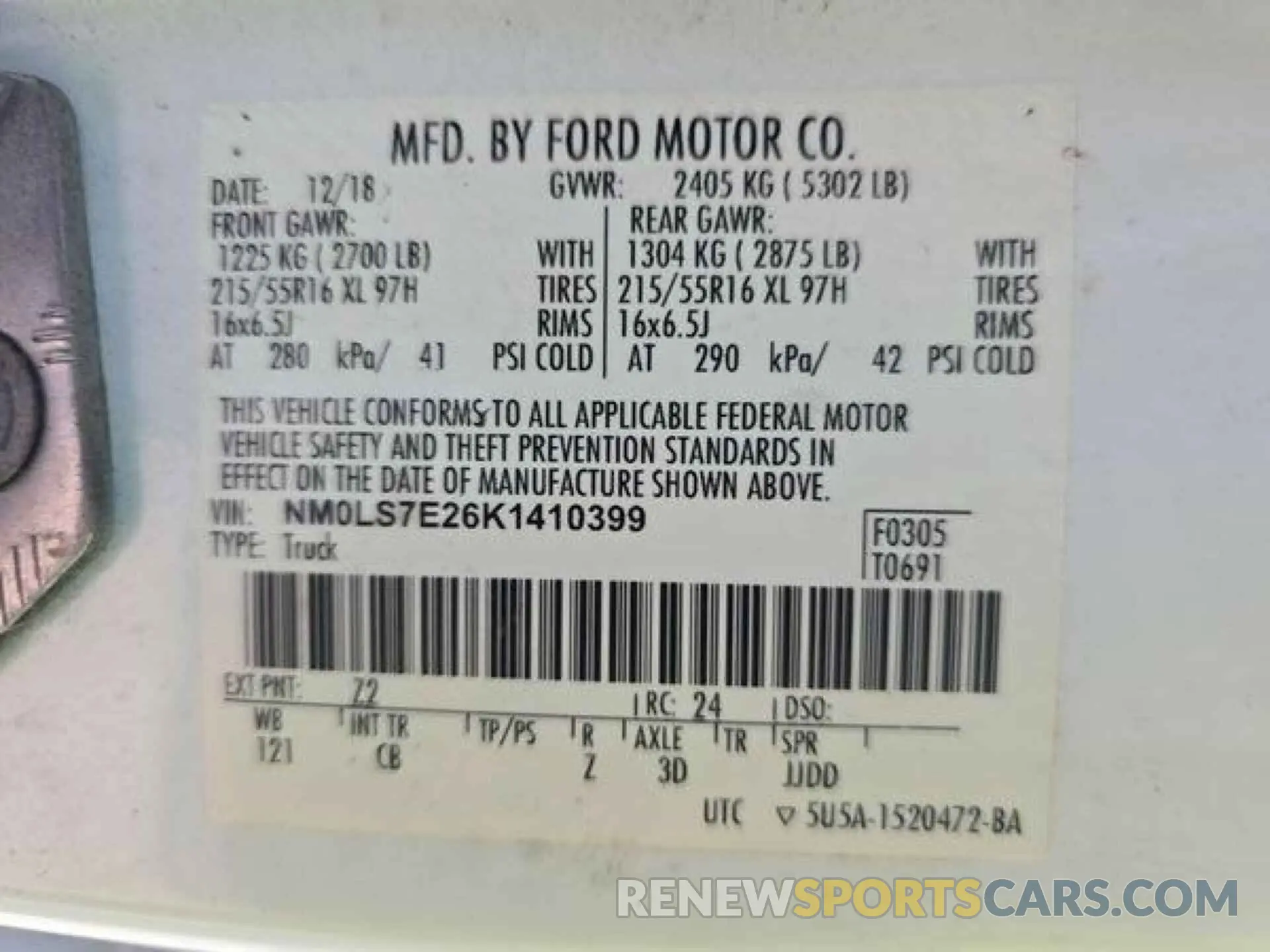 8 Photograph of a damaged car NM0LS7E26K1410399 FORD TRANSIT CONNECT 2019