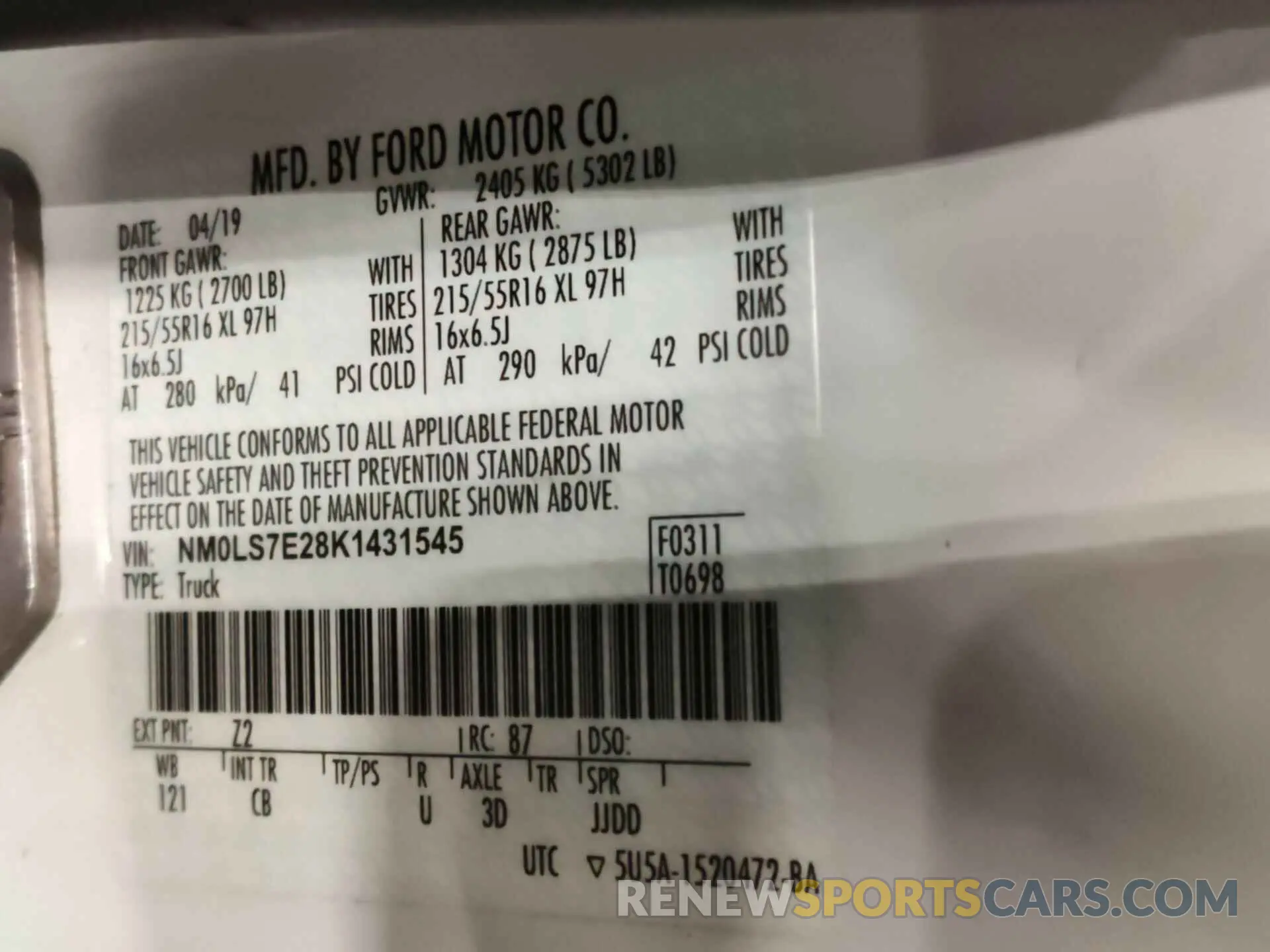 3 Photograph of a damaged car NM0LS7E28K1431545 FORD TRANSIT CONNECT 2019