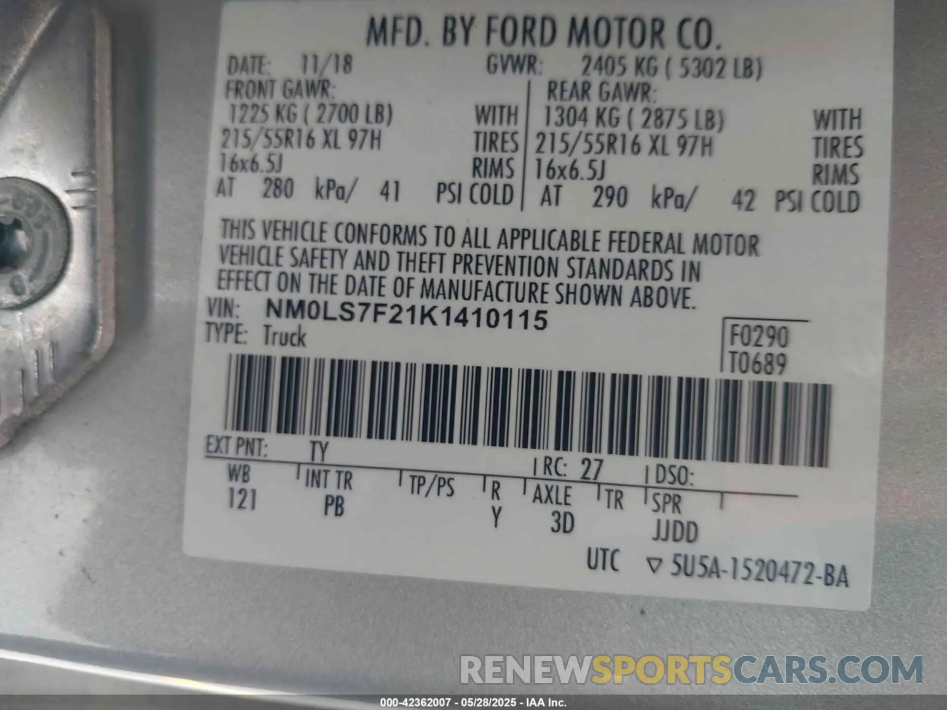 9 Photograph of a damaged car NM0LS7F21K1410115 FORD TRANSIT CONNECT 2019