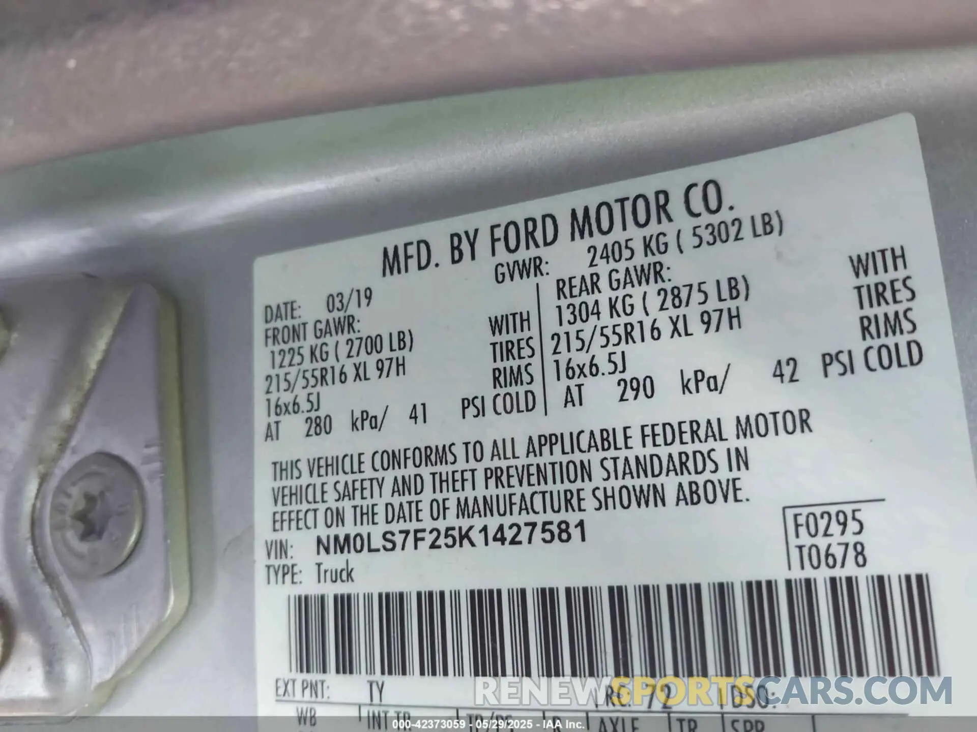 9 Photograph of a damaged car NM0LS7F25K1427581 FORD TRANSIT CONNECT 2019