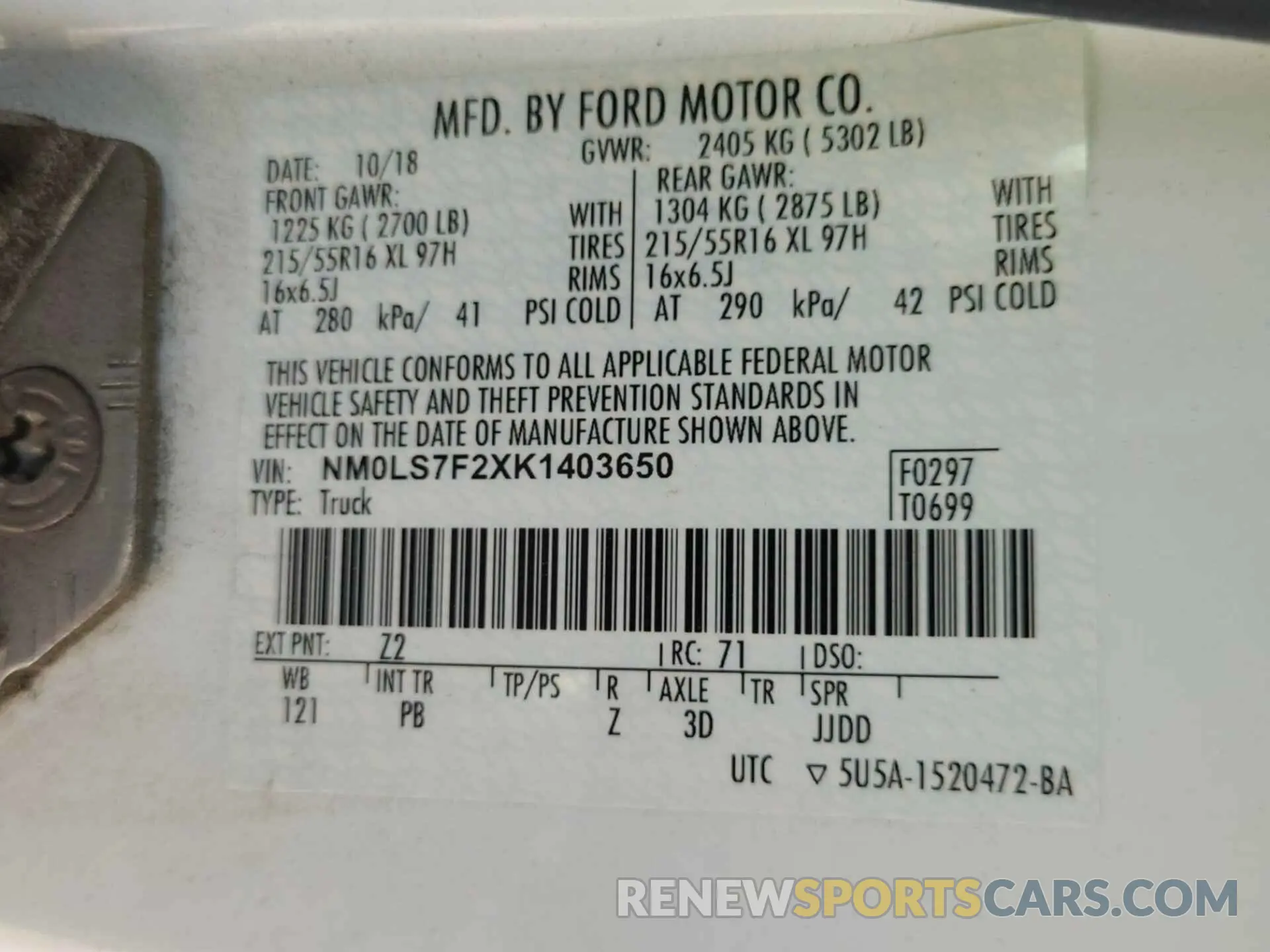 42 Photograph of a damaged car NM0LS7F2XK1403650 FORD TRANSIT CONNECT 2019